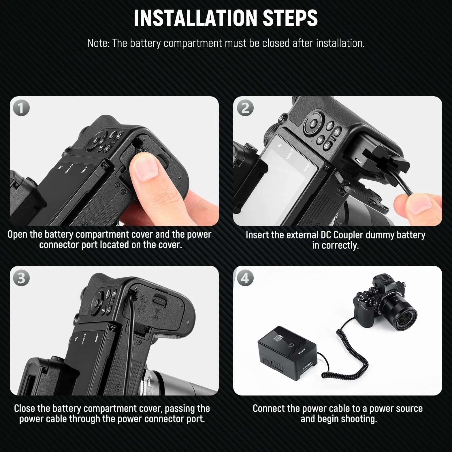NEEWER D Tap do EN EL25 Dummy akumulator z kablem, stabilne ciągłe zasilanie do Nikon Zfc Z30 Z50, kompatybilny z akumulatorami SmallRig V Lock PS099E Sony V Mount, VP-EP5G