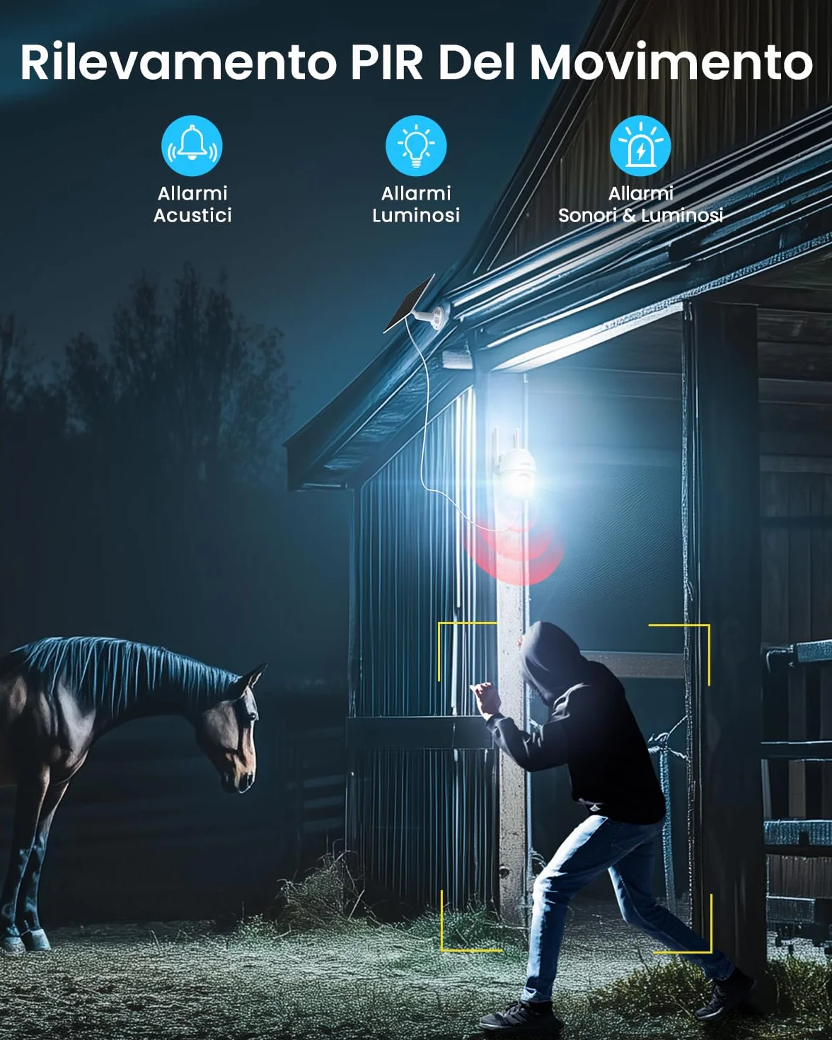 ieGeek Zewnętrzna bezprzewodowa kamera Wi-Fi 5MP, wewnętrzna kamera monitorująca WiFi bateria z reflektorami i alarmem, detekcja ruchu PIR, kolorowy noktowizor, 2 drogi audio,Work with Alexa