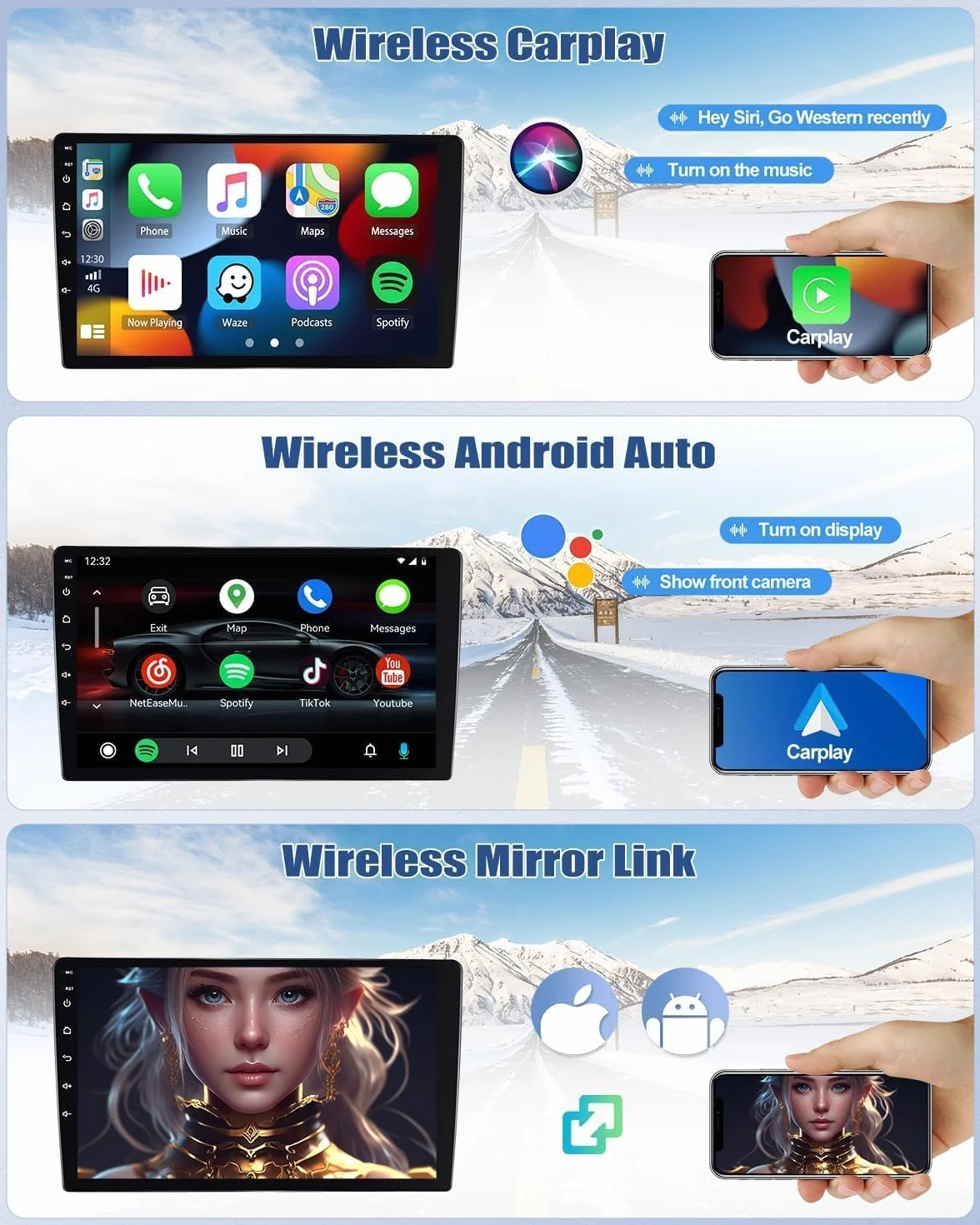 CAMECHO 4+64 GB Android 15 Radiomagnitofon z CarPlay dla Mercedes-Benz Smart Fortwo 2005–2010 Nawigacja CarPlay Android Auto 9″ ekran dotykowy Bluetooth MirrorLink WiFi FM/RDS EQ + kamera