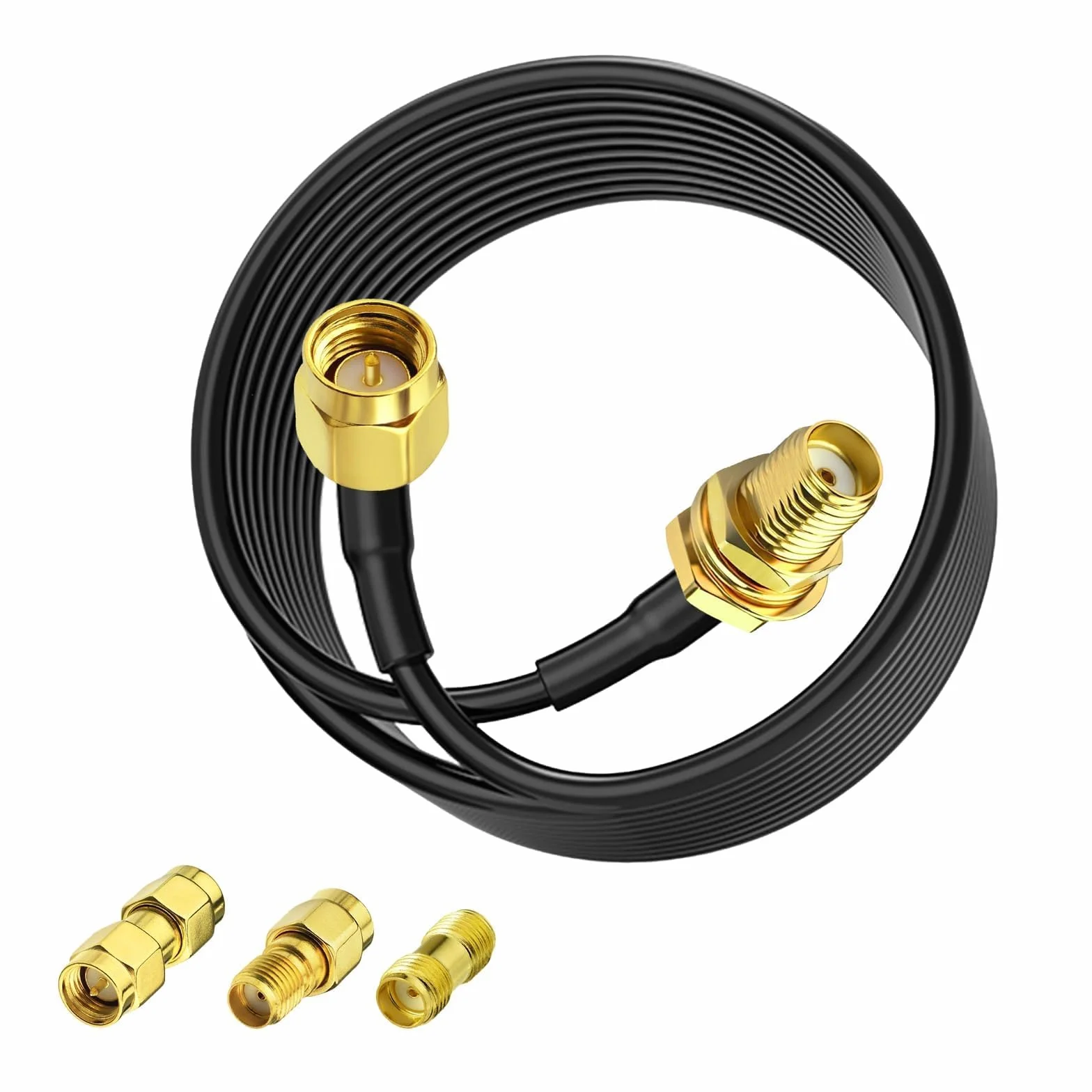 Superbat SMA kabel przedłużający, zestaw 1 m – ALSR100 Low-Loss kabel antenowy WLAN + 3 adaptery RF koncentryczne SMA, zestaw do anteny WiFi, 4G LTE, modem 5G, routera, radia Ham / GPS / WiFi / SDR