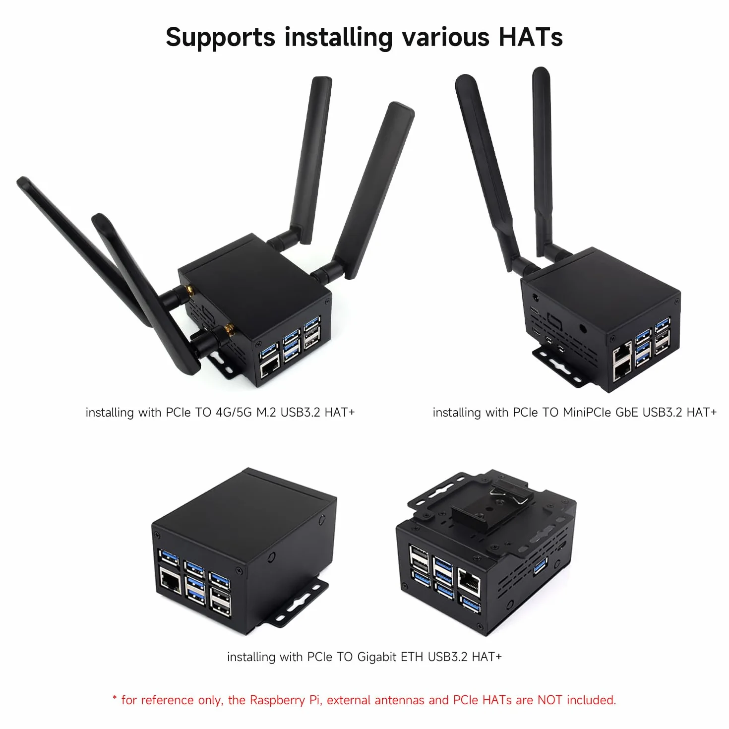 Waveshare Industrial Grade Metal Case (D) For Raspberry Pi 5, Larger Internal Space, Supports Installing Official Cooling Fan And Various HATs, Wall-Mount And Rail-Mount Support
