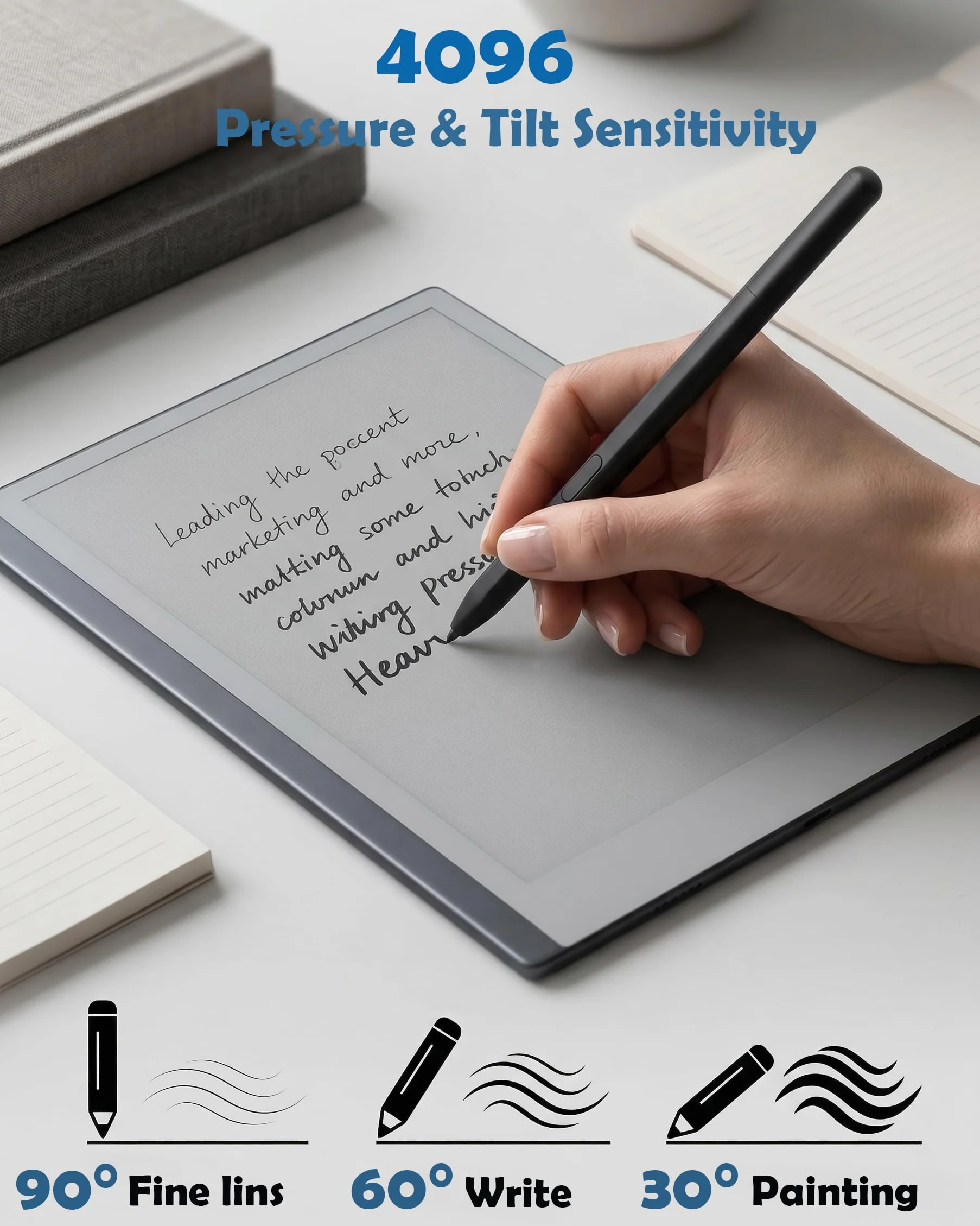 Magnetyczny rysik EMR kompatybilny z Remarkable 1/2, Kindle Scribe i Samsung, zapasowy długopis cyfrowy z gumką, 4096 poziomów nacisku, wsparcie nachylenia, odrzucanie dłoni, 5 szt. stalówek