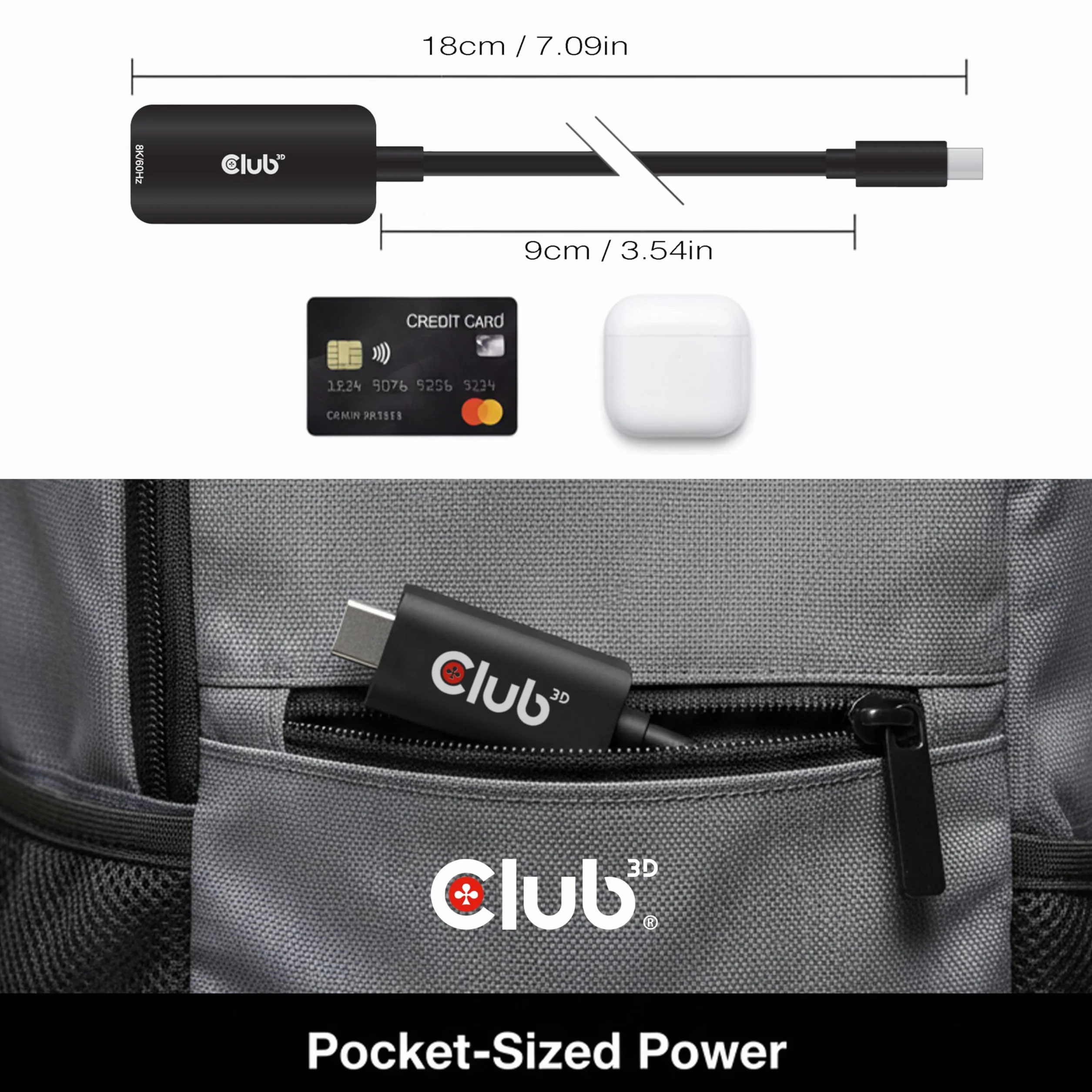 Club 3D CAC-1188 Mini DisplayPort 1.4 na HDMI 4K 120Hz/8K60Hz HDR Active Adapter M/F