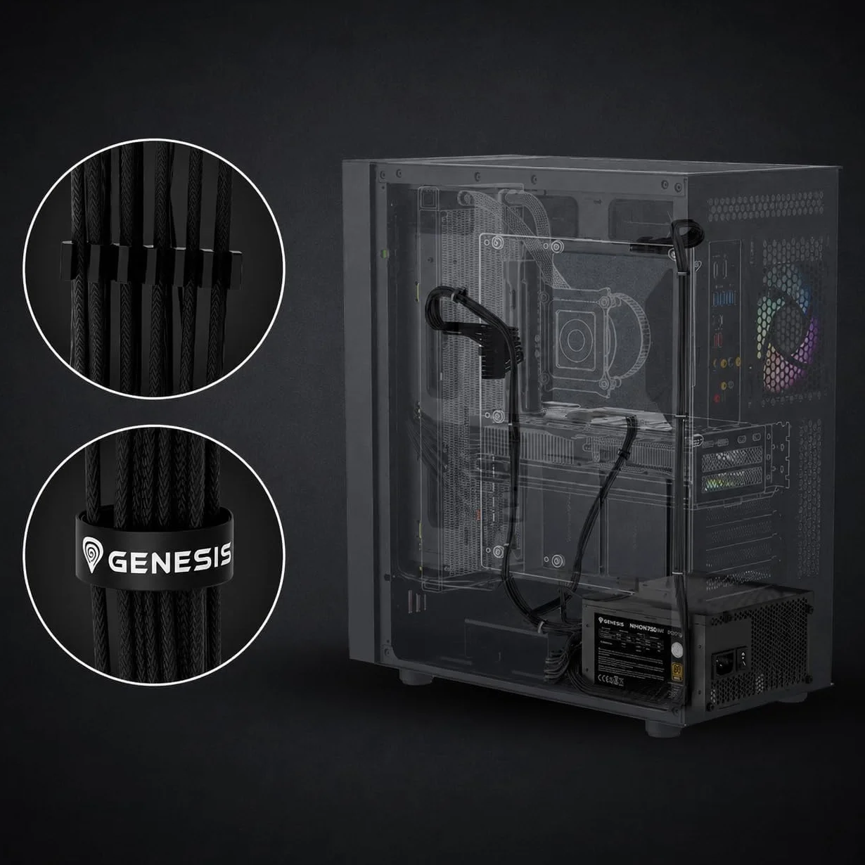 Genesis Nihon 750NM Black Zasilacz komputerowy 750 W, ATX 3.1 80 Plus Bronze, Cybenetics Silver, 12 V-2 x 6, wentylator FDB 120 mm, 8x SATA, 3x PCI-E, niemodułowy