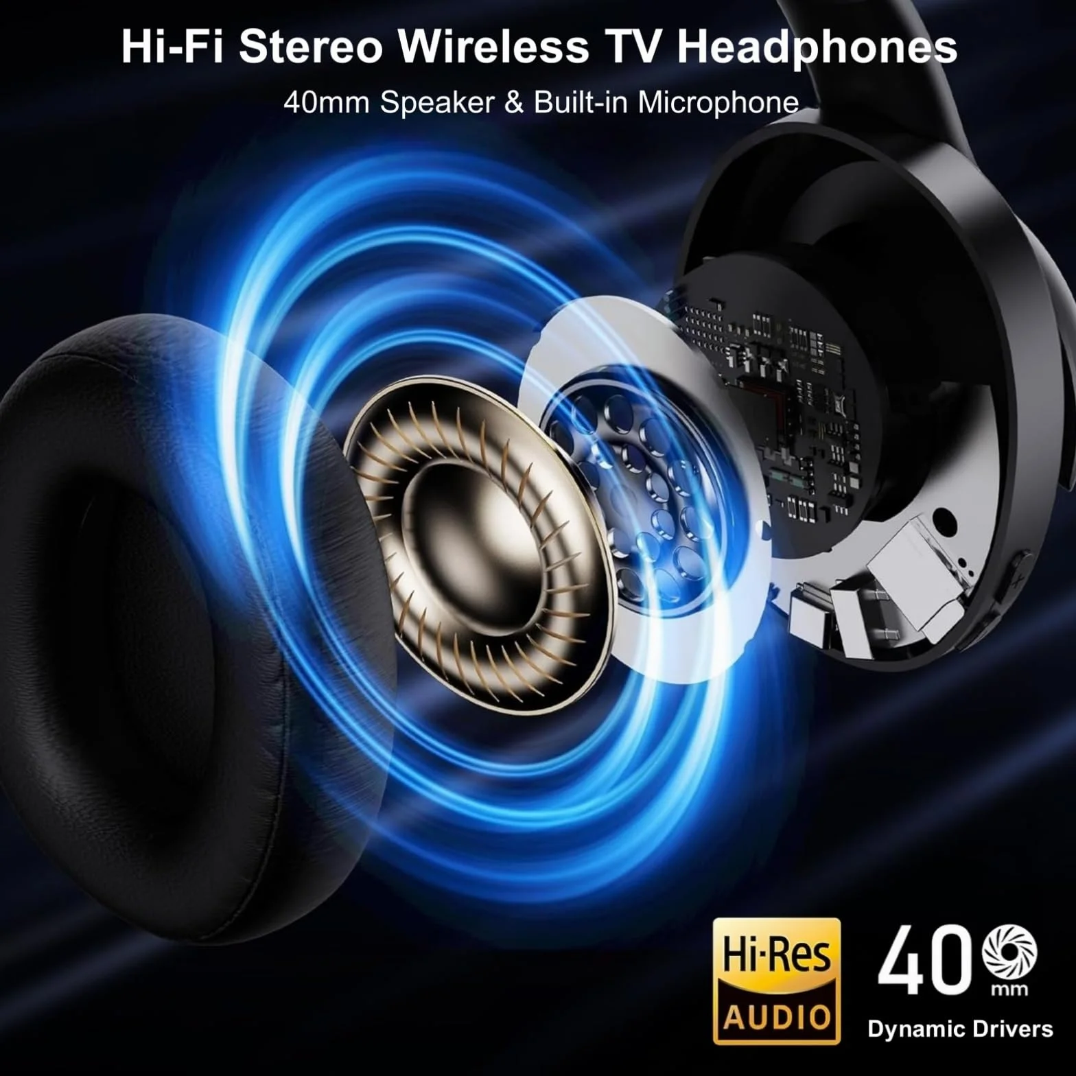 ANC Bezprzewodowe słuchawki TV dla seniorów - aktywna hybrydowa redukcja szumów, składane słuchawki Bluetooth 5.3 z nadajnikiem (optyczny/koncentryczny/USB/RCA/AUX), dźwięk Hi-Fi, 35H autonomia