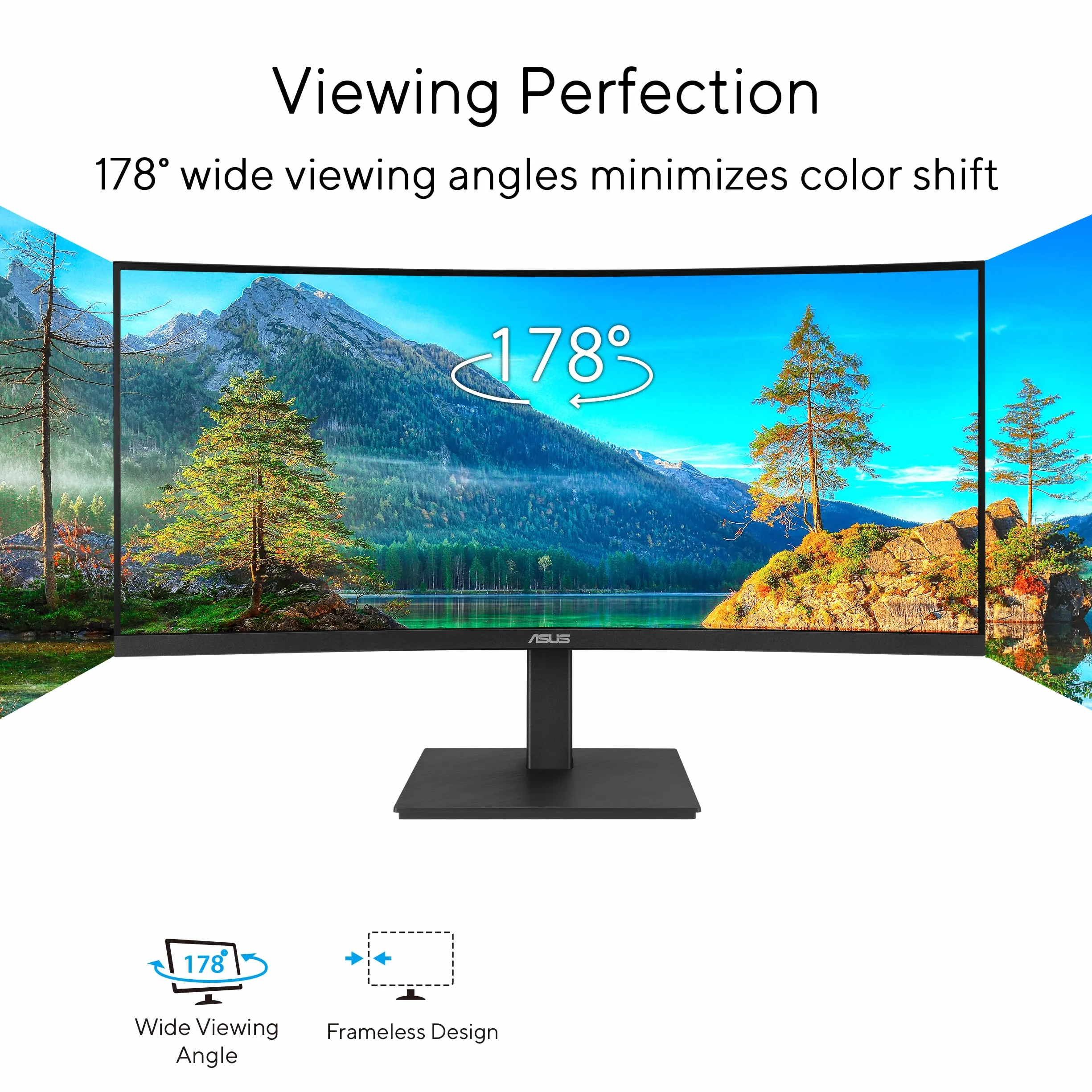 ASUS Business VA34VCPSR 34-calowy zakrzywiony monitor, szeroki QHD (3440 x 1440), HDMI, DisplayPort, Hub USB, port RJ45 LAN, ergonomiczna konstrukcja, wolne od migotania, niebieski, czarny