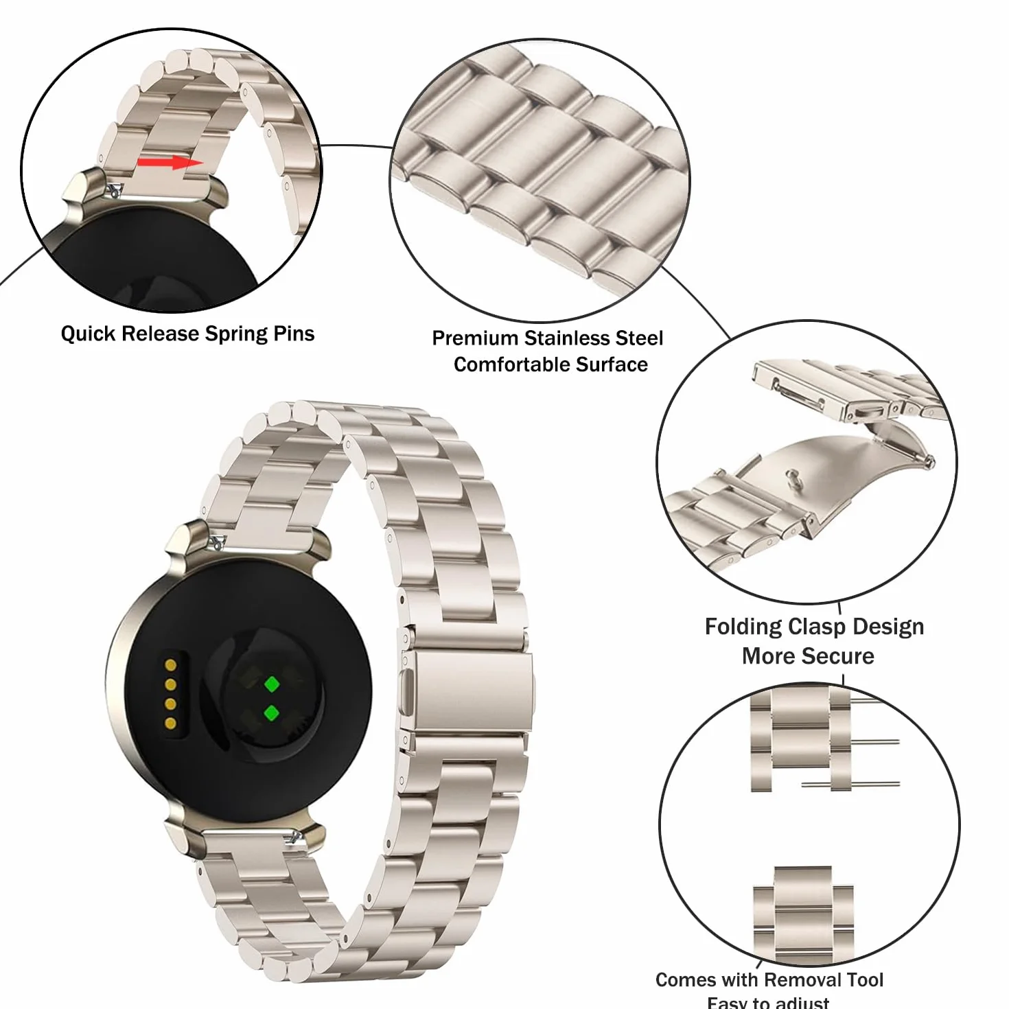 Issinlky Metalowa pasek do Garmin Lily 2, 14MM pasek ze stali nierdzewnej do Garmin Lily 2 Damen
