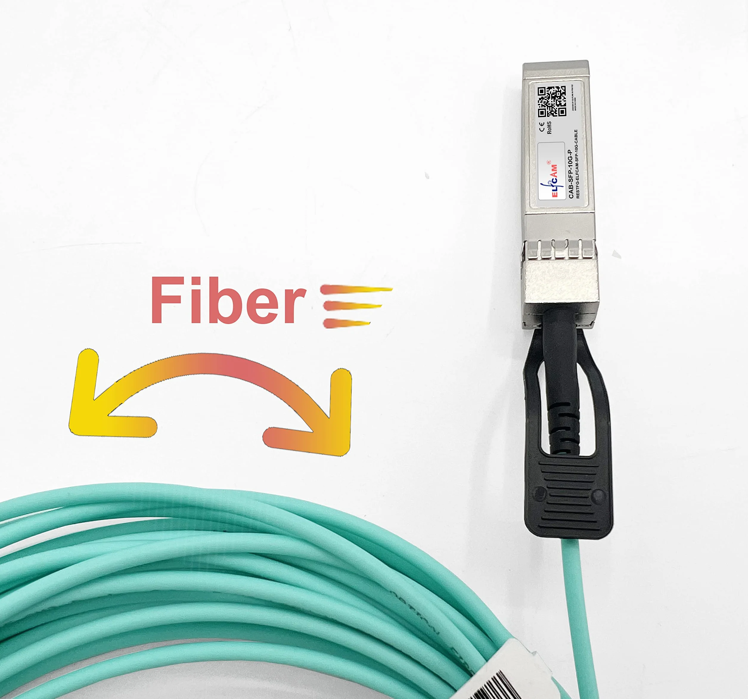 Elfcam® - 50m Kabel światłowodowy OM3 SFP+ do SFP+ AOC 10 Gb/s, Kompatybilny z SFP-10G-AOC, 50 Metrów