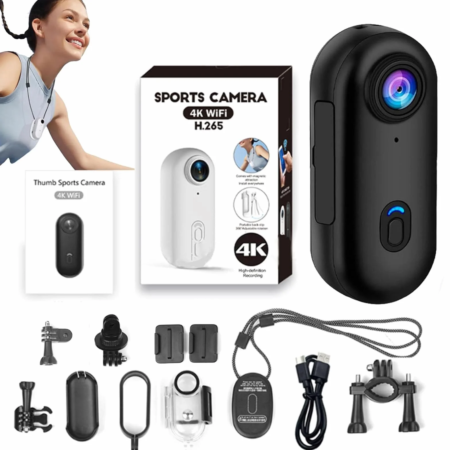 Motiontrail Kamera Nexo25, szeroki kąt 120°, przenośna mini kamera sportowa 4K/1080p o wysokiej rozdzielczości z klipsem magnetycznym i wodoodporną obudową, obrót o 360°, do POV, nurkowania, jazdy na