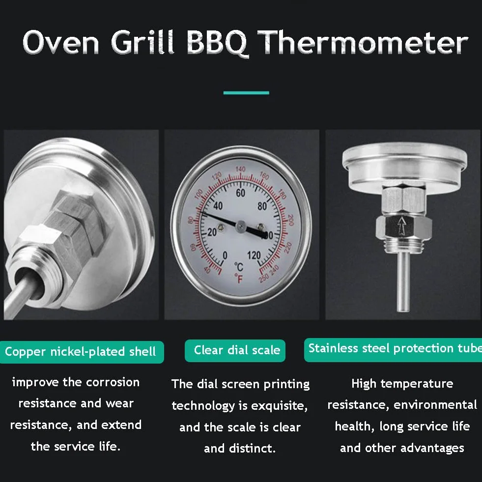 Termometr bimetaliczny, 62 mm 120 â„ƒ wysokotemperaturowy termometr z podwójnÄ… skalÄ… do piekarników, piekarników, grilli, grilla, cyfrowy termometr do miÄ™sa z natychmiastowym odczytem