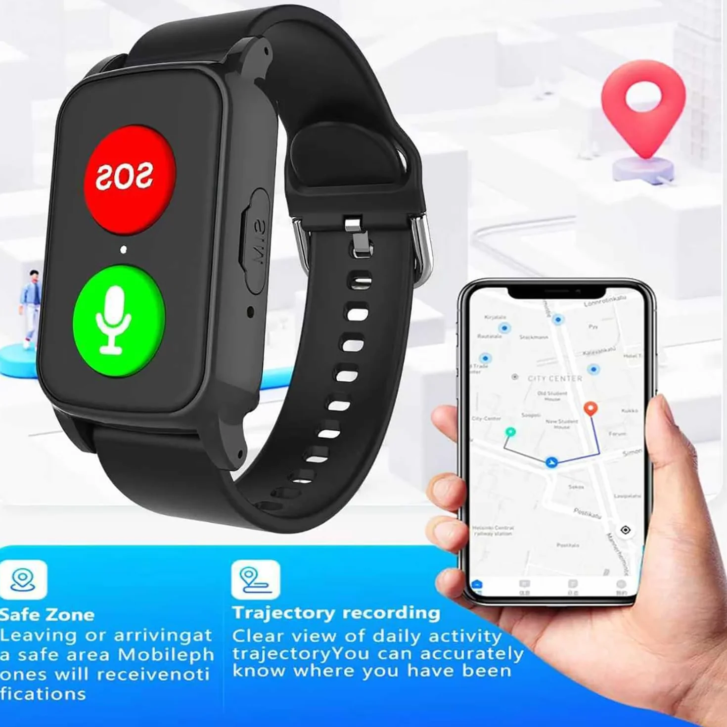 Inteligentny zegarek dla seniorów, lokalizator GPS z wykrywaniem upadku, wodoodporność IP67, dokładne pozycjonowanie do opieki nad osobami starszymi, urządzenie alarmowe
