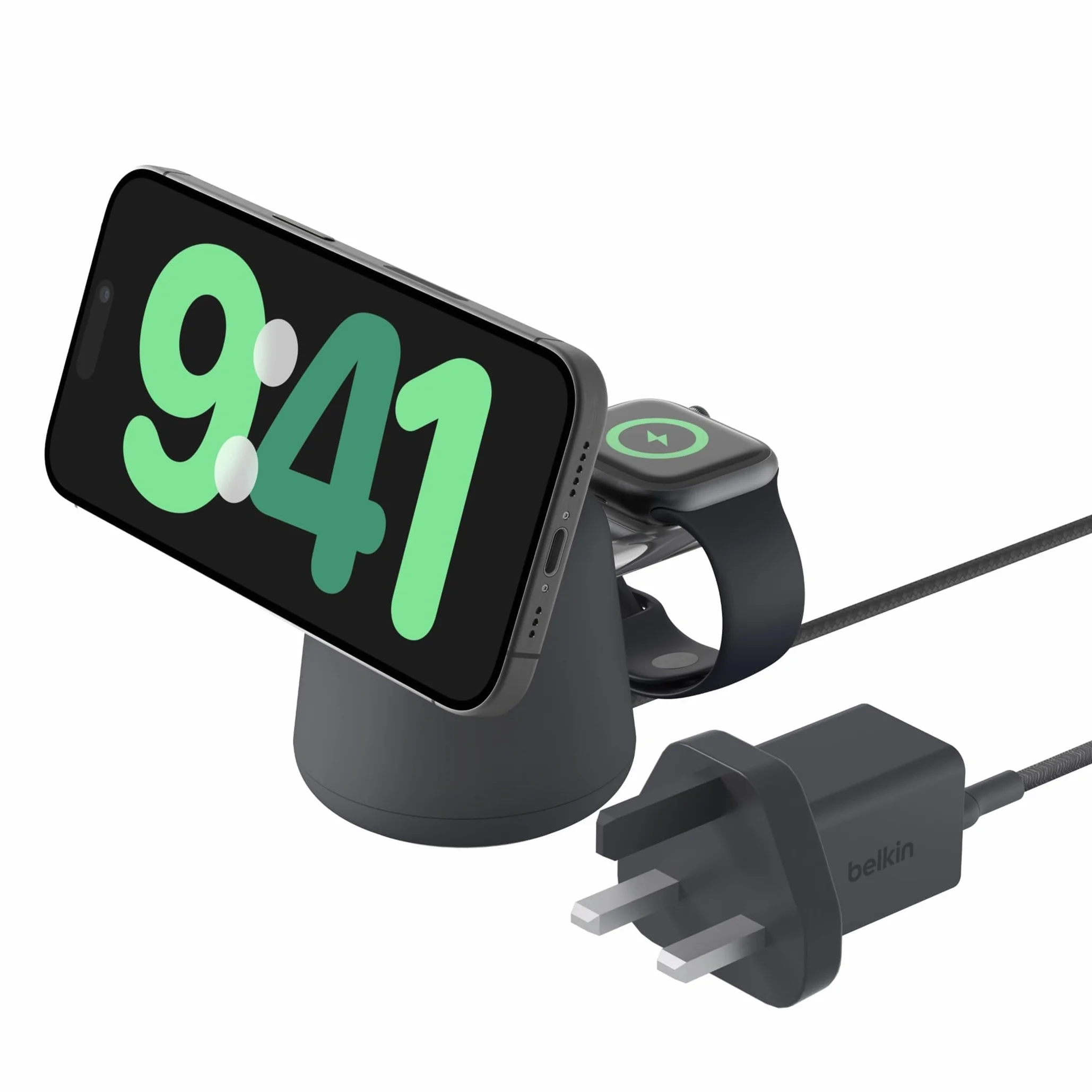 Belkin BoostCharge Pro bezprzewodowa stacja ładująca 2 w 1 z ładowarką MagSafe 15 W do szybkiego ładowania iPhone'a kompatybilna z iPhone 17, Air, 16, 15, 14 i 13, AirPods i innymi urządzeniami