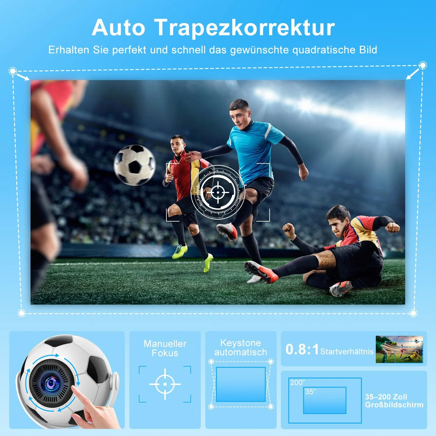 Mini projektor obsługuje 4K 2026, inteligentny projektor z systemem Android 14.0, przenośny projektor z WiFi 6 i Bluetooth 5.4, przenośny, mały projektor do kina domowego, obrót o 180°, biały
