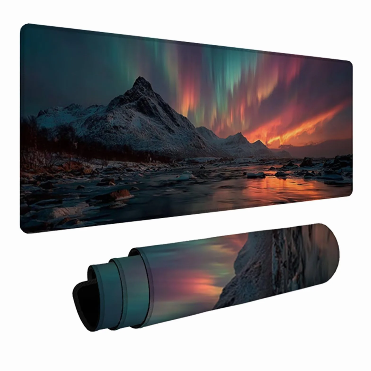 Podkładka pod mysz do gier w górach 1600 x 800 x 3 mm, podkładka na biurko XXL gwiaździste niebo, mata na biurko z antypoślizgową gumową podstawą, podkładka pod mysz z szytymi krawędziami, do gier Y