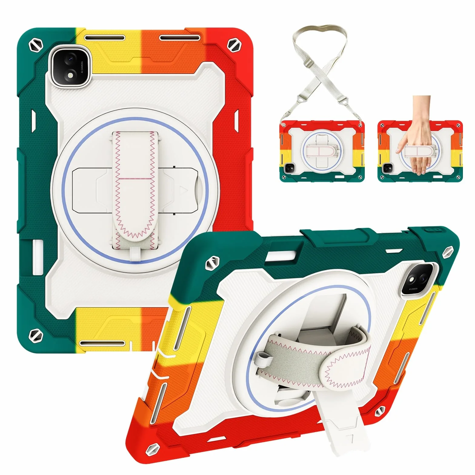 Odporna na wstrząsy obudowa do Honor Pad GT Pro 31.2 cm / MagicPad 2 31.2 cm pokrowiec na tablet dla dzieci, etui TPU, podpórka, wytrzymały pokrowiec ochronny z paskiem na rękę (Vermelho)