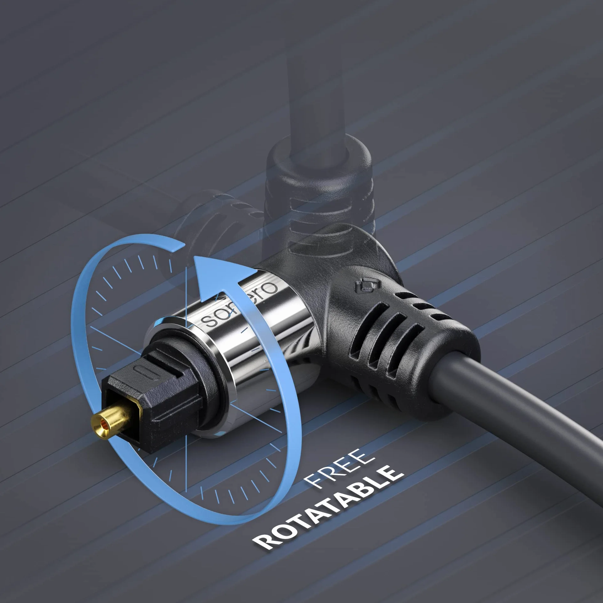 sonero® Optyczny kabel Toslink premium, 1,50 m, pozłacane styki, 2 x wtyczka 90°, obracany o 360°, czarny
