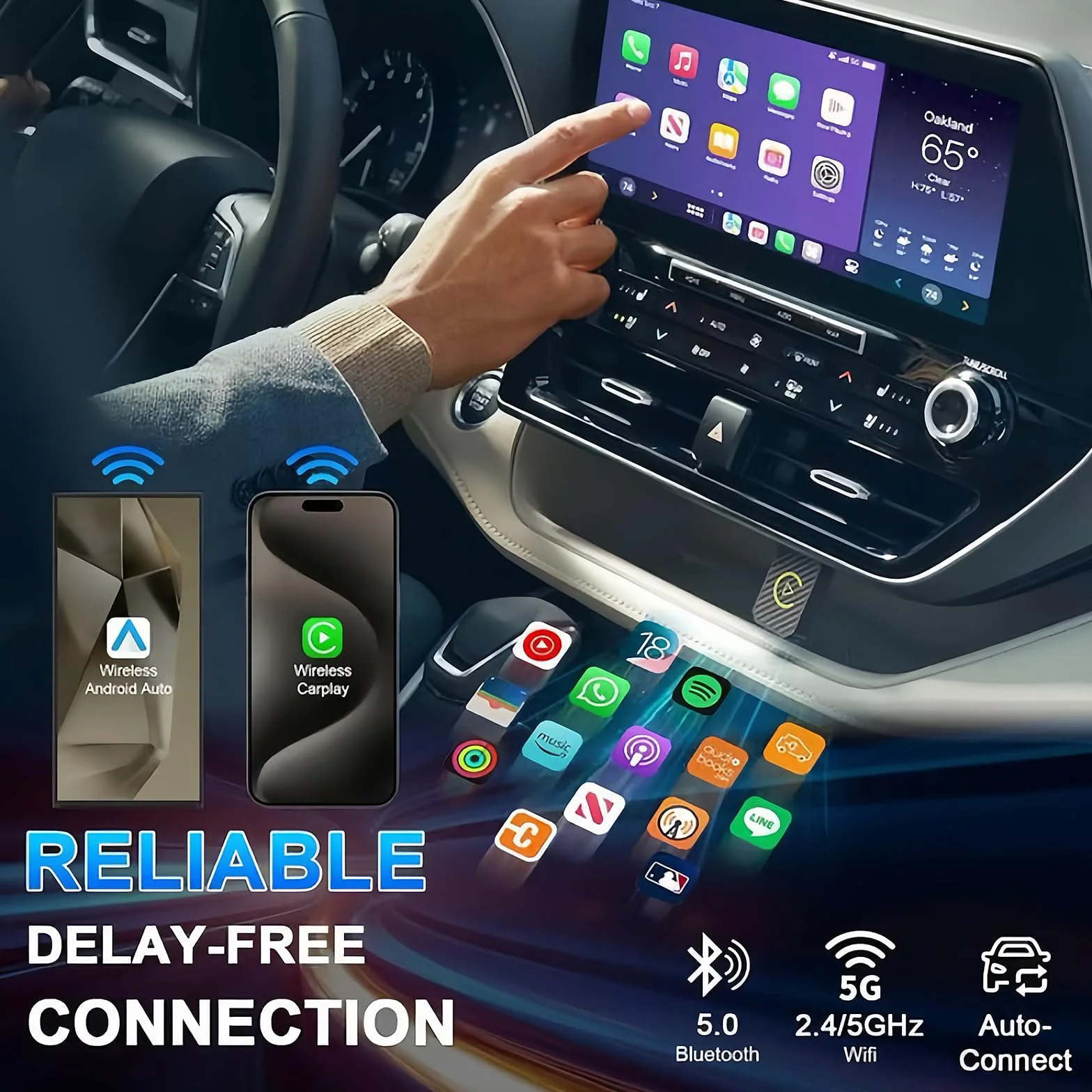 Bezprzewodowy adapter Carplay, 2025 Upgrade bezprzewodowy adapter Android Auto, 2 w 1 bezprzewodowy auto stick Carplay Kompatybilny, Plug & Play, Kompatybilny z samochodami od 2016 i iOS 10+