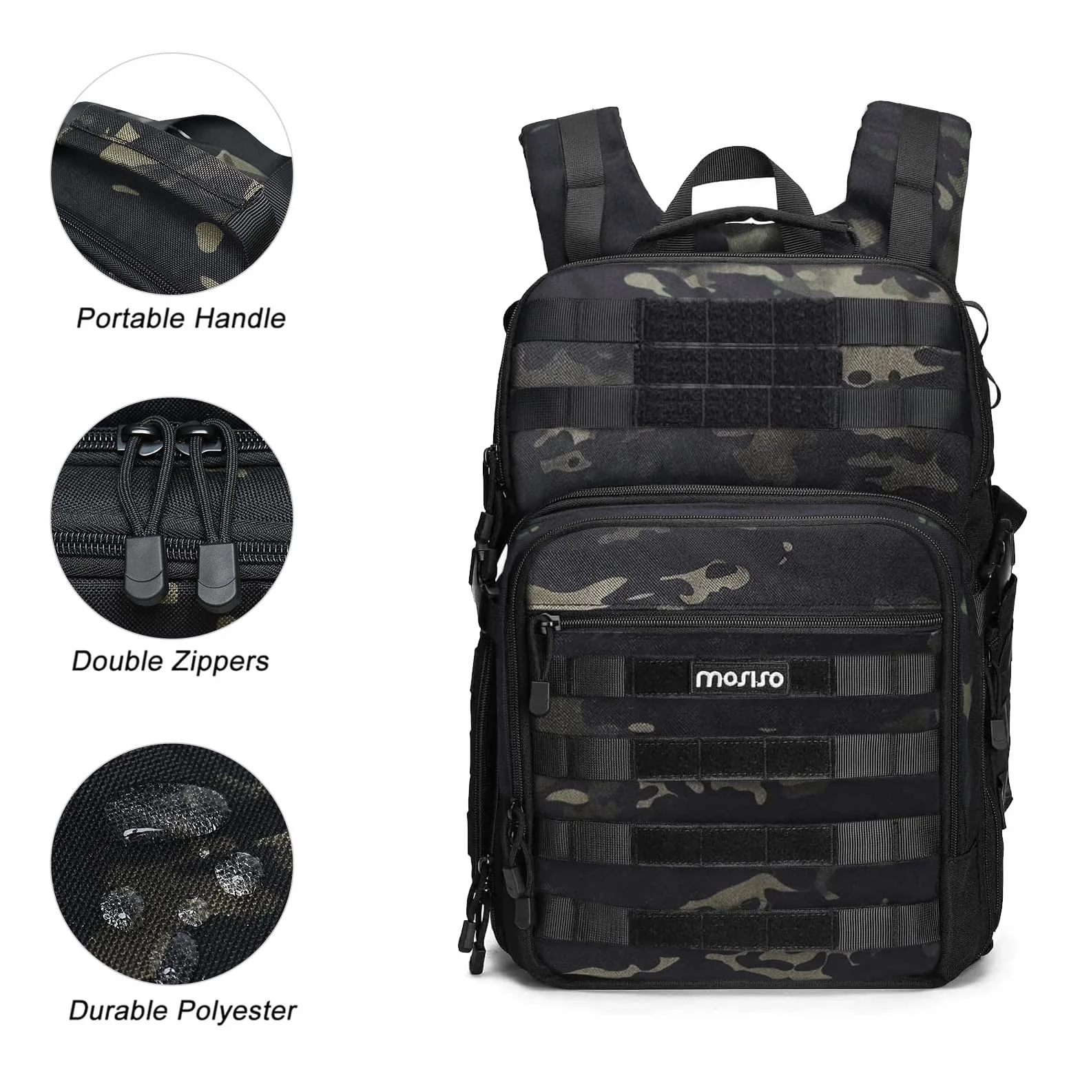 MOSISO Plecak na aparat, DSLR/SLR/Fotografia bezlusterkowa, taktyczna torba na aparat z uchwytem na statyw i kieszenią na laptopa 15-16 cali, kompatybilna z Canon/Nikon/Sony, kamuflaż nocny