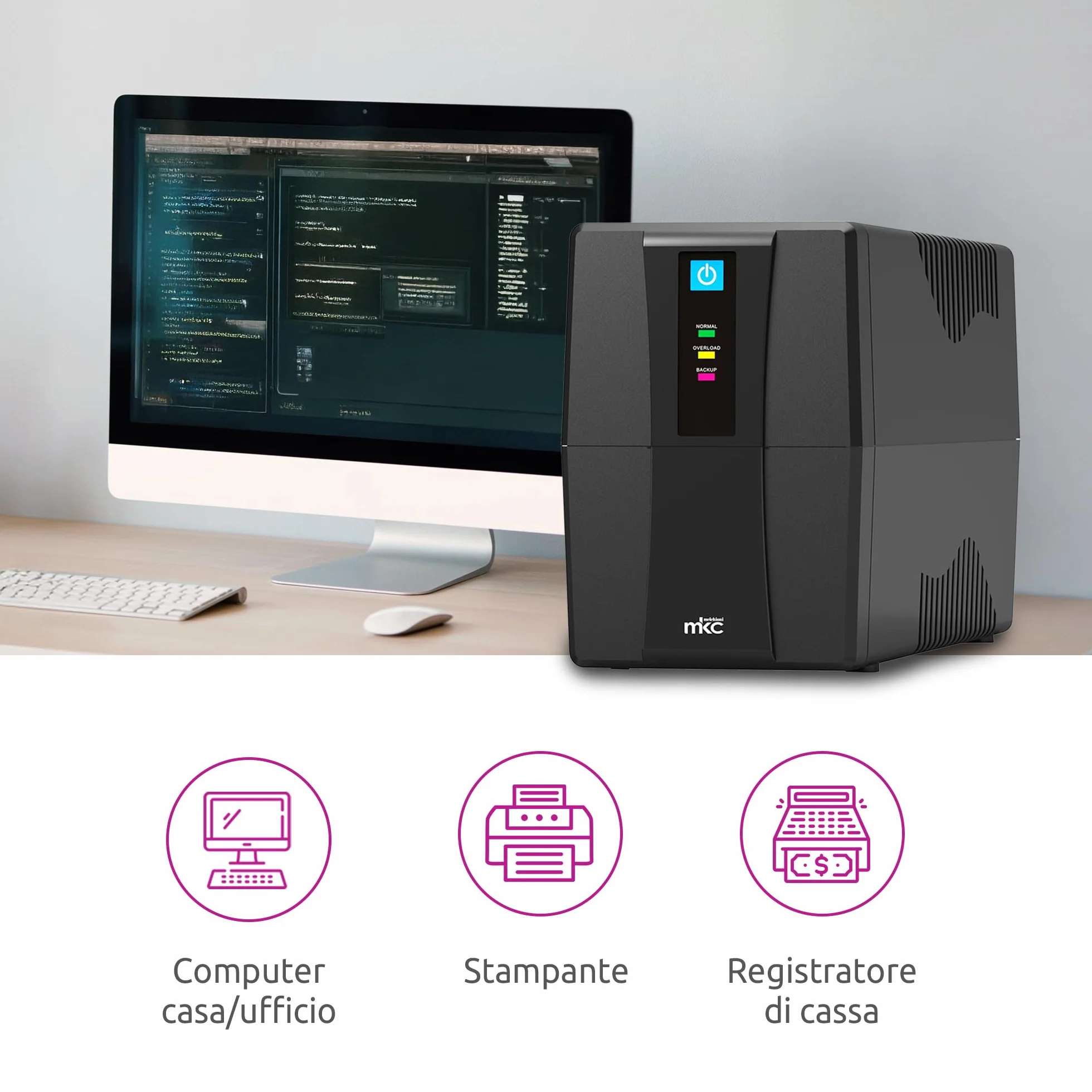 Zasilacz awaryjny UPS 800VA Line Interactive Melchioni MK | Ochrona przed awarią i skokami napięcia, gniazda Schuko, idealne do komputerów PC, routerów, rejestratorów, monitoringu wideo