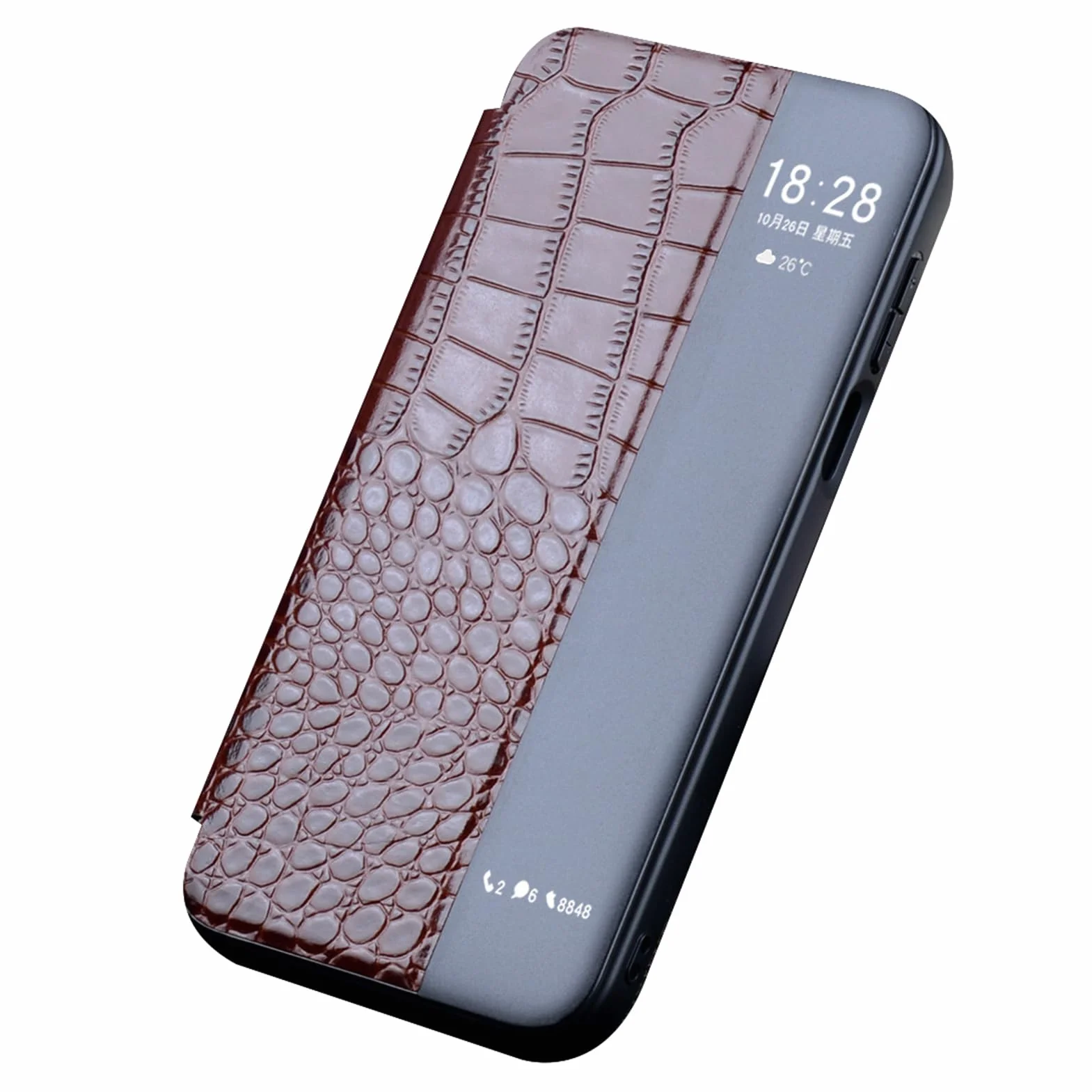Stylowe etui do Huawei Pura 90 Pro Max/90 Pro, prawdziwa skóra, widoczne, etui z klapką, ochrona aparatu, magnetyczne zapięcie, brązowe, 90 Pro Max