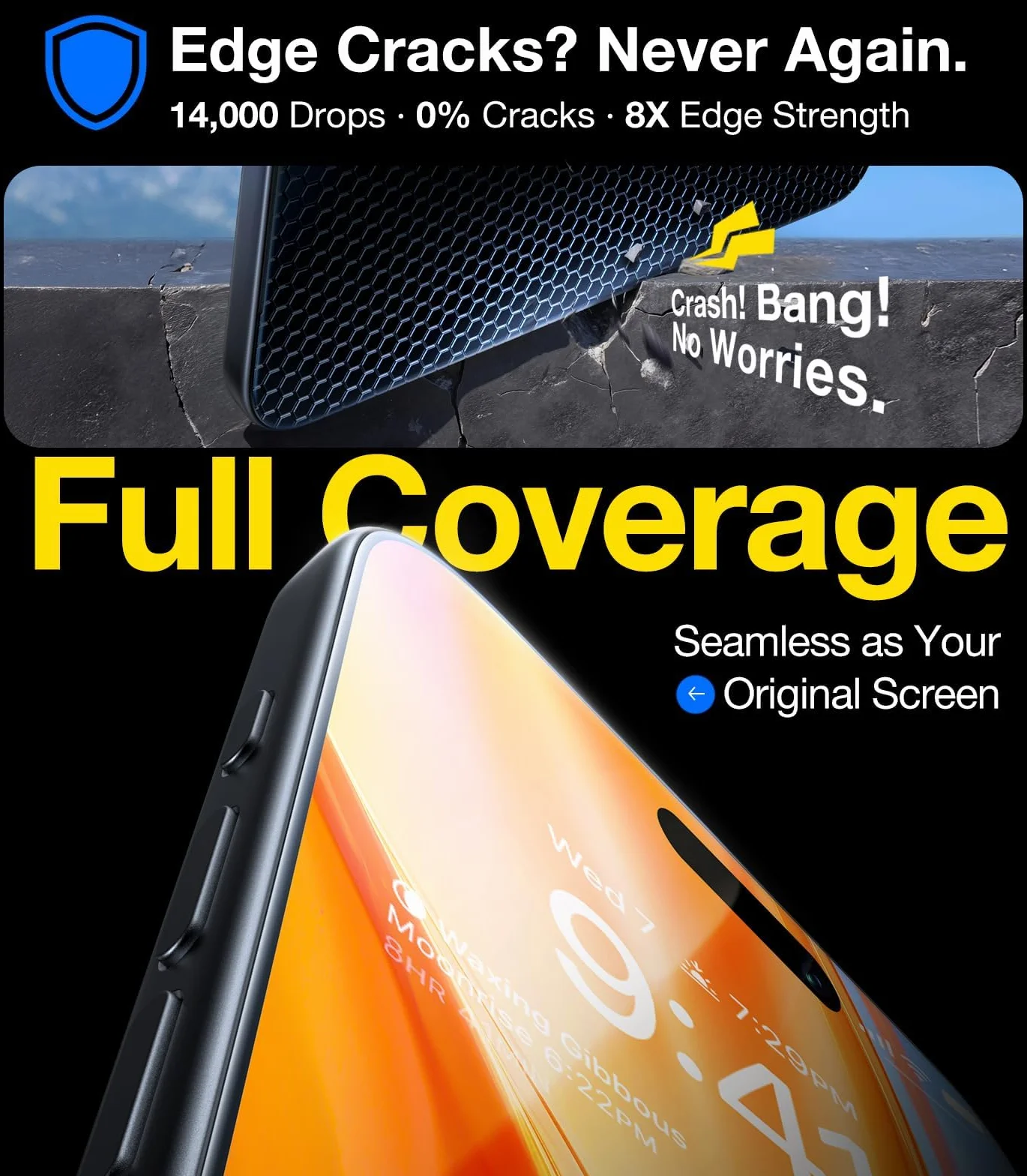 UltraGlass Unbreak Top szkło 9H+ do iPhone'a 16 Pro ochraniacz ekranu 16.0 cm (12FT klasy wojskowej) szkło hartowane 16 Pro (najdłuższe trwałe) pełne pokrycie 16Pro, 2 sztuki