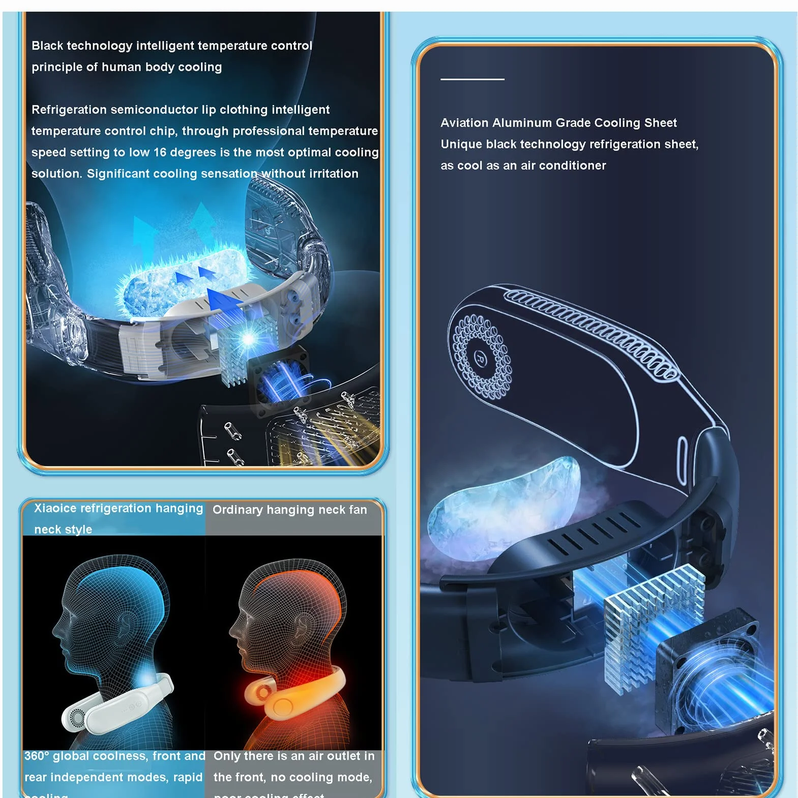 Przenośny wentylator na szyję Akumulator Mini wentylator USB Ciche wentylatory ręczne Mały wentylator Wentylatory akumulatorowe Wentylator elektryczny Gadżety techniczne, niebieski