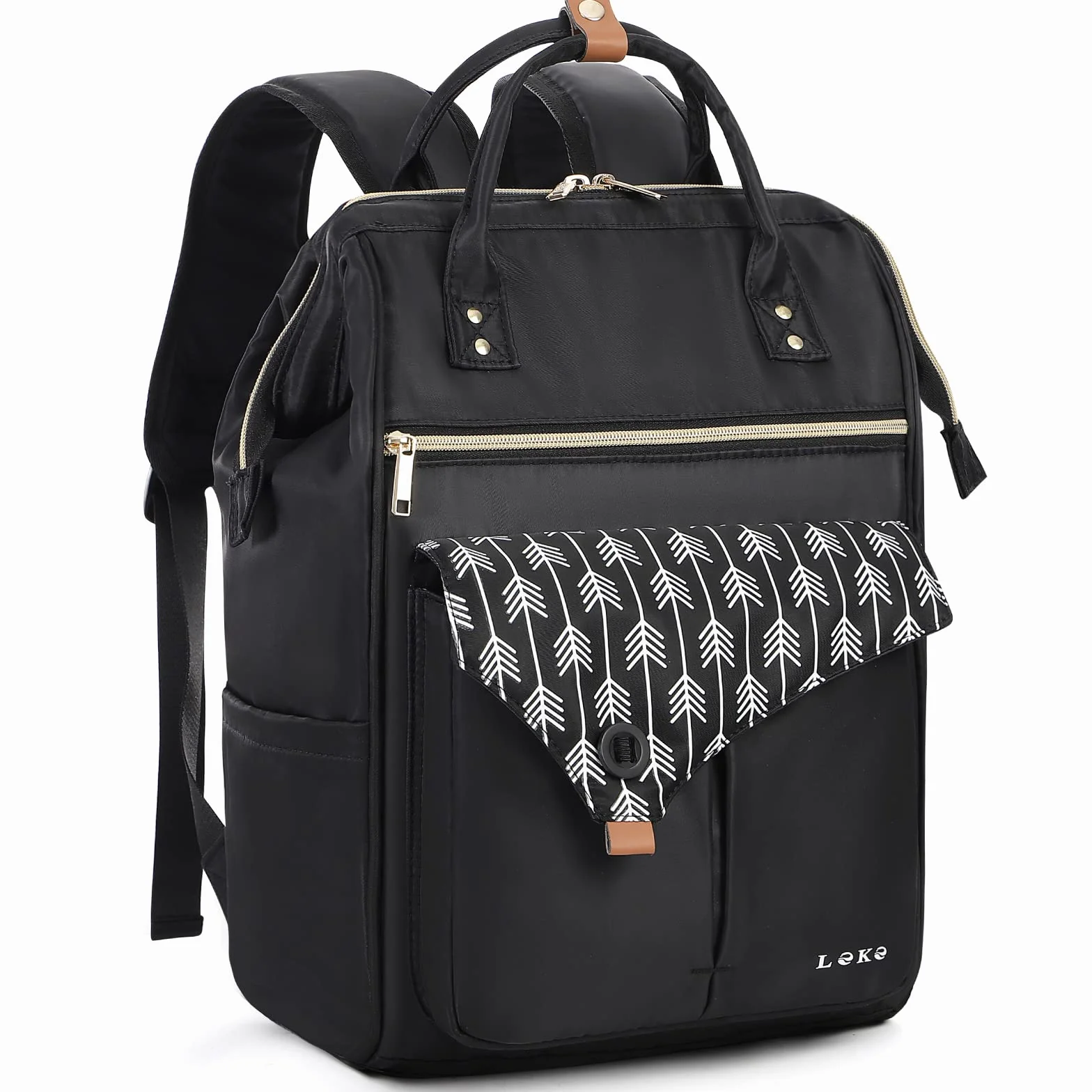Lekesky Plecak damski, wielofunkcyjny plecak na komputer damski 15,6 cala z torbą antykradzieżową, wodoodporny biznesowy laptop elegancki do podróży, biura, uniwersytetu, Czarny nadruk, 17.3, Casual