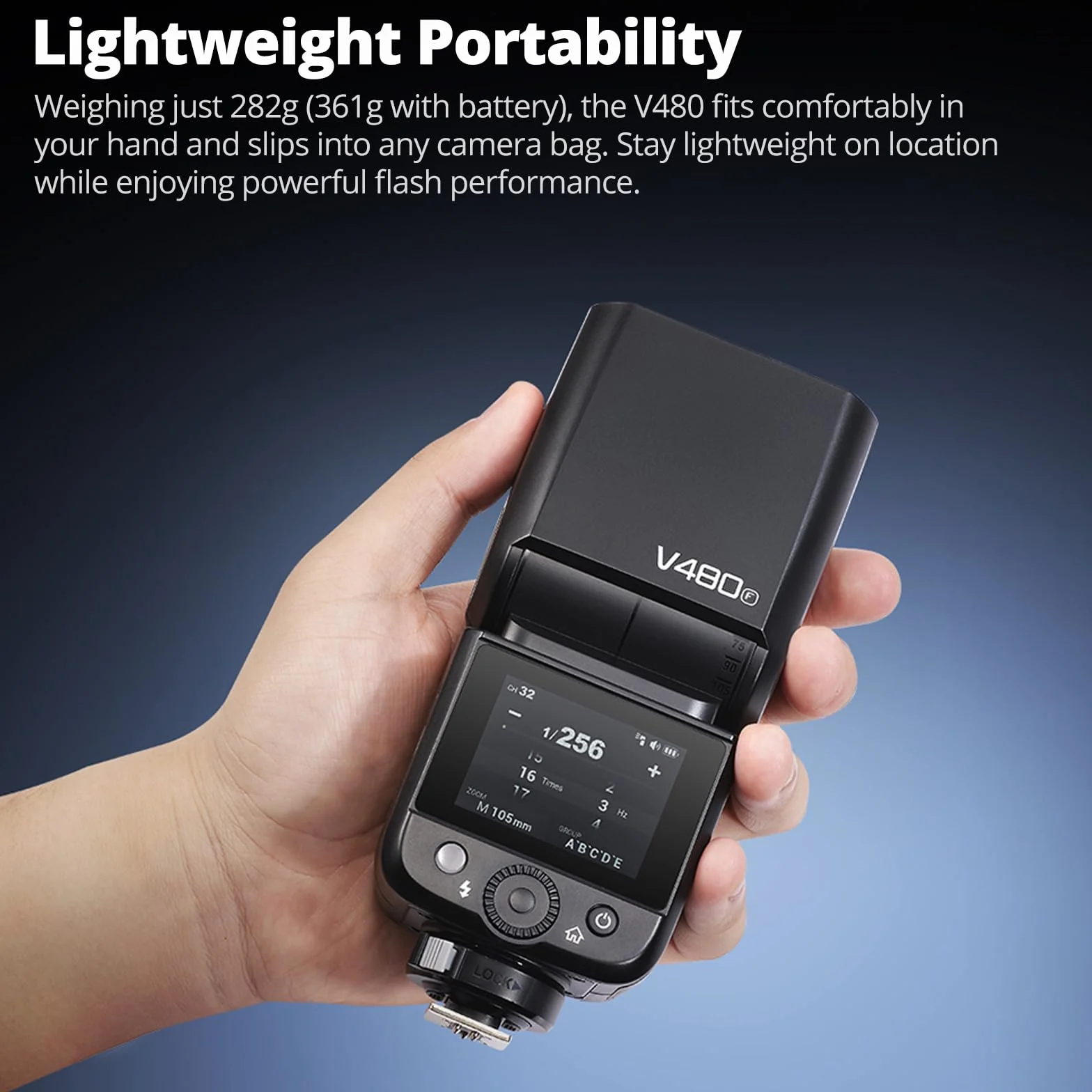 Godox V480 Flash V480F lampa błyskowa, wbudowana bateria litowa, 1/8000 HSS, 2.4GX bezprzewodowa TTL, czas recyklingu 1,7 s, 650 pełnych wyładowań dla aparatu Fujifilm (V480F)