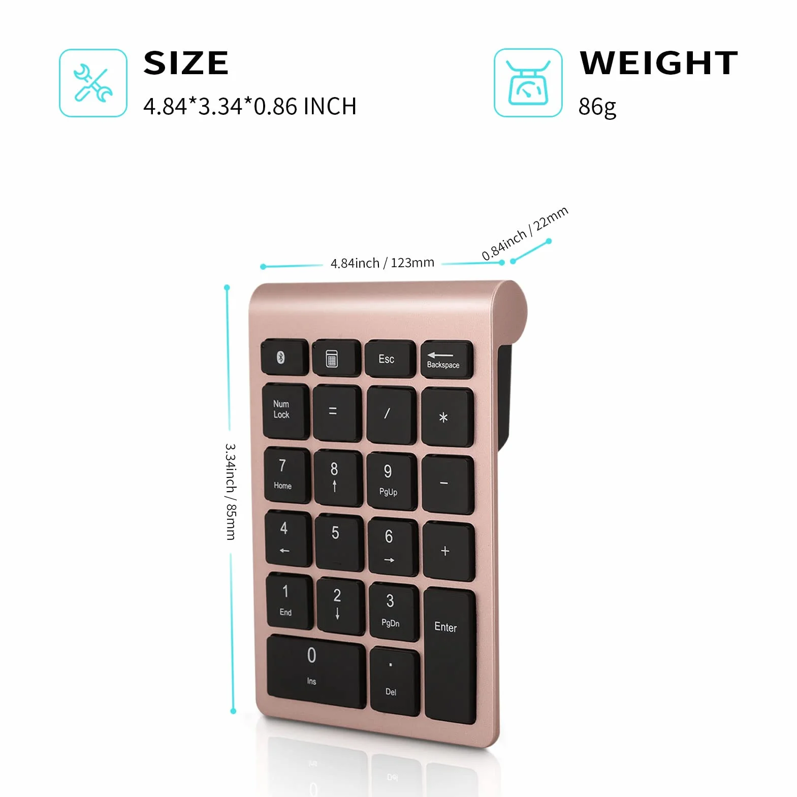 Gugxiom Blok numeryczny Bluetooth 5.0, 22 przyciski, przenośny mini do laptopa