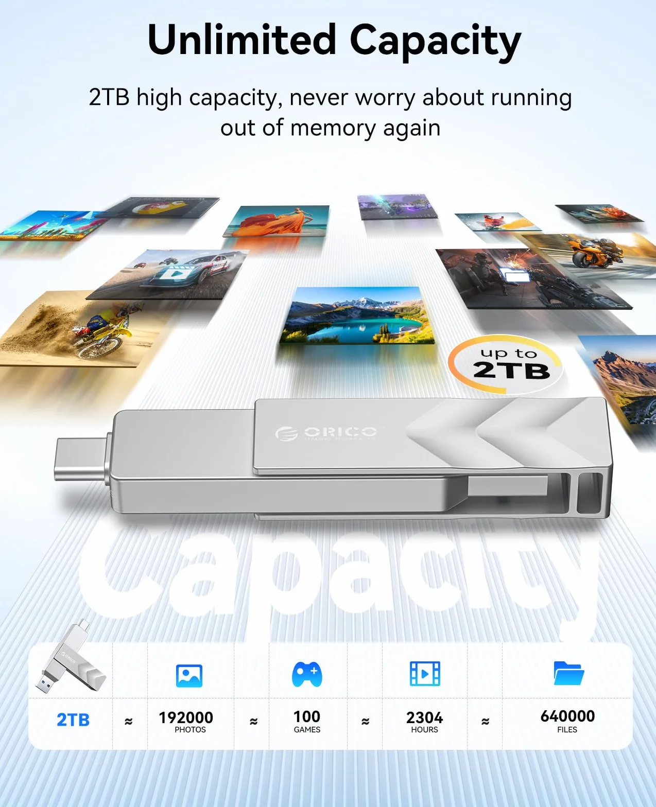 ORICO Zewnętrzny dysk SSD 2 TB SSD zewnętrzny 1000 MB/s G202