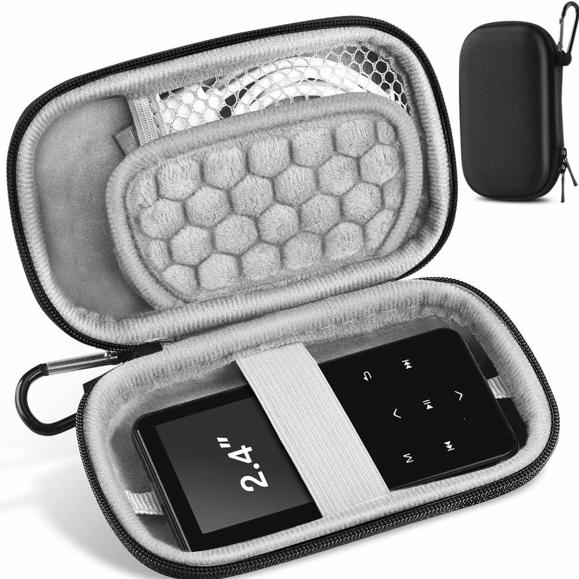 AGPTEK Twarde etui do przechowywania i ochrony Mp3(10cm)/słuchawki/klucz z podwójną siatką i podwójnym zamkiem błyskawicznym do A19/A17 MP3 (rozmiar : 13.2CMx7CMx3.8CM, kompatybilne z 2,4-calowym