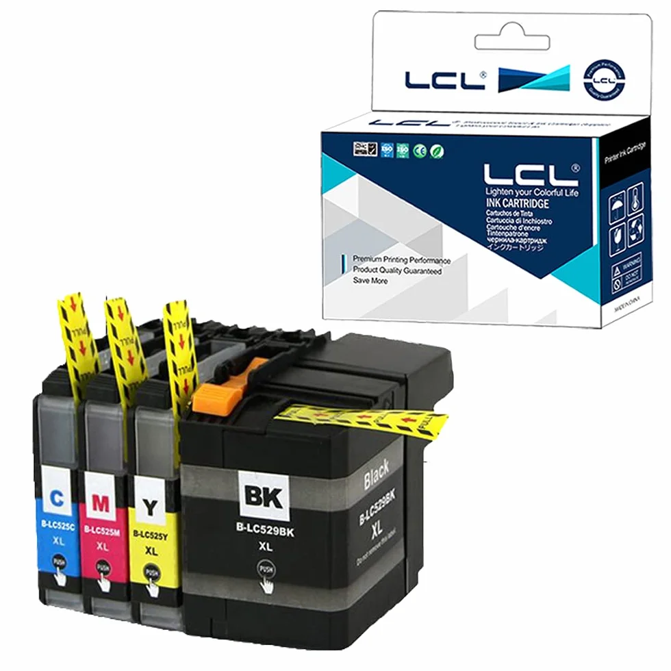 LCL Tusz Kompatybilny LC529, LC525 XL, LC529XLBK, LC525XLC, LC525XLM, LC525Y XXL, Zamiennik do Brother DCP-J100, J105, MFC-J200, 1 Czarny, 1 Cyjan, 1 Magenta, 1 Żółty