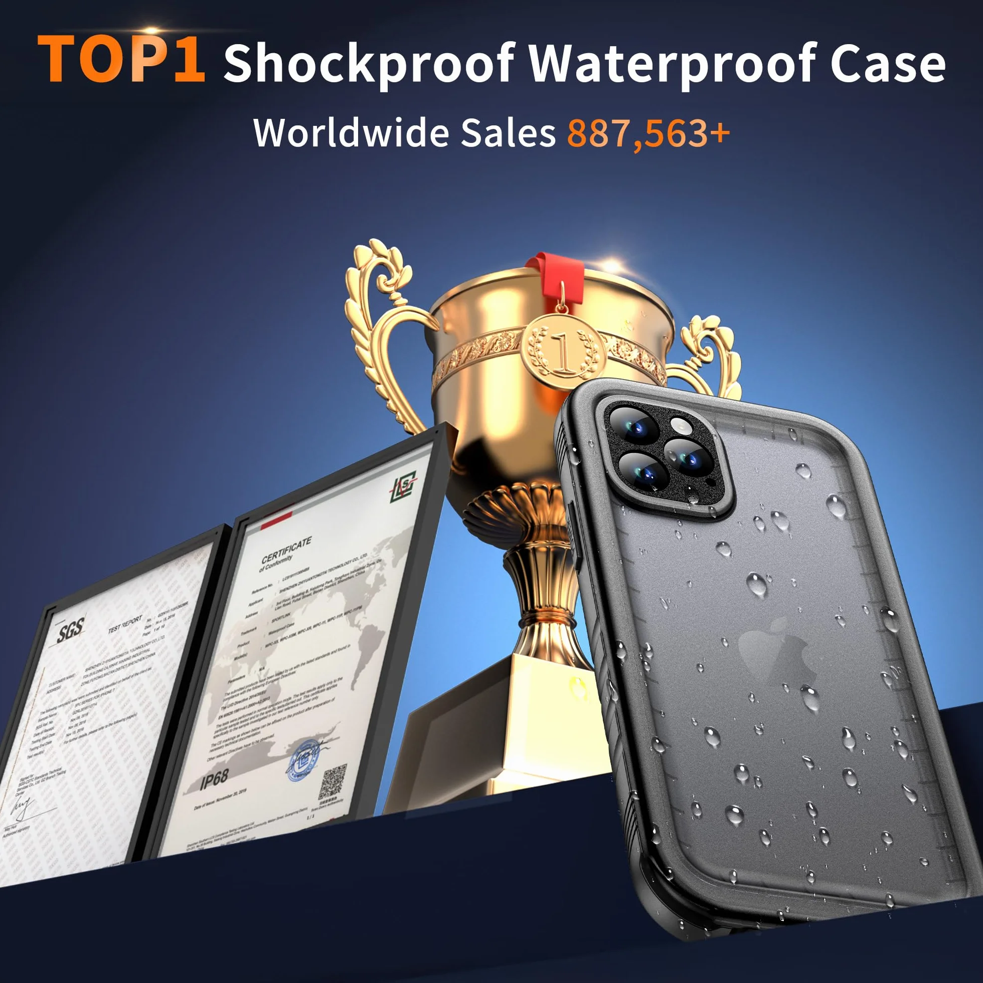 Cozycase Wojskowe Pancerne Etui do iPhone 11 Pro Wodoszczelne IP68 360 Case Z Pełna Ochroną Ekranu i Aparatu Smycz Obudowa Full Dwustronne 11Pro Waterproof Cover Czarny