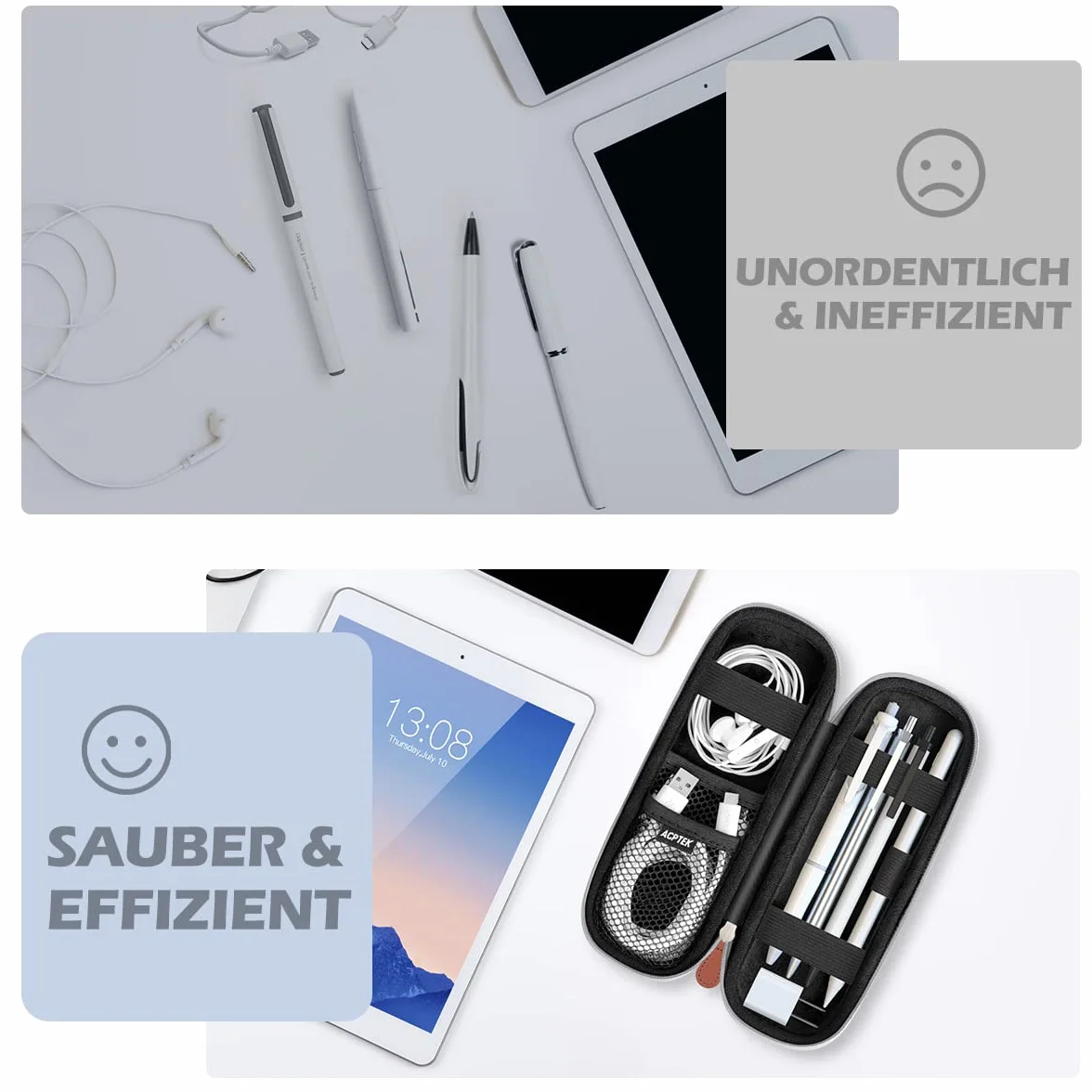 AGPTEK Etui na Apple Pencil, Premium sztuczna skóra etui ze szlufką na rysik etui ochronne do Samsung, Huawei, Surface Pro, z wbudowaną półką i pasującym do kabla USB, szare