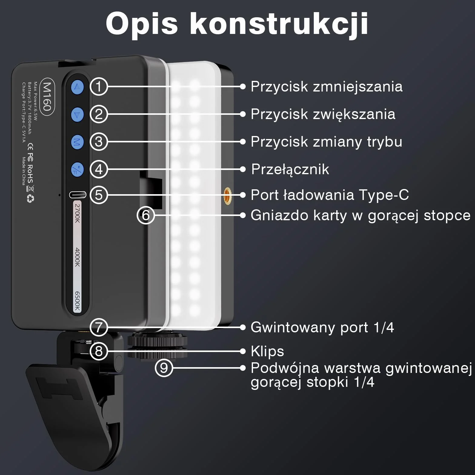 90 LED Przenośna Lampka do Selfie, CRI 95+ Akumulator Lampka Wypełniająca do Telefonu z Klipsem, Regulowane 3 tryby światła i 10 Poziomów Jasności do Telefonu, Laptopa, Aparatu