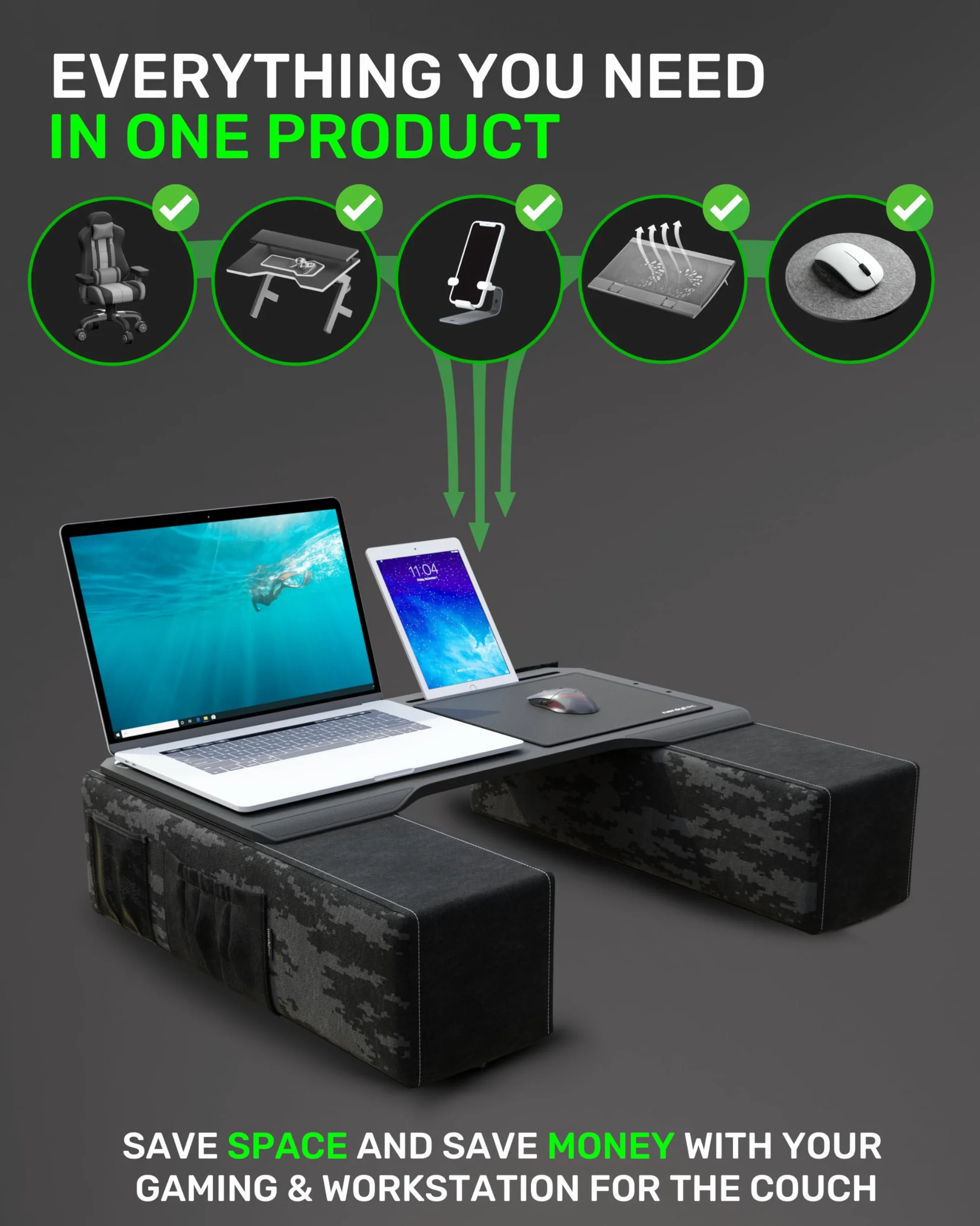 Couchmaster® CYBOT (ergonomiczne biurko do notebooków lub bezprzewodowej peryferii, w zestawie poduszka, nadaje się na kanapę/łóżko)