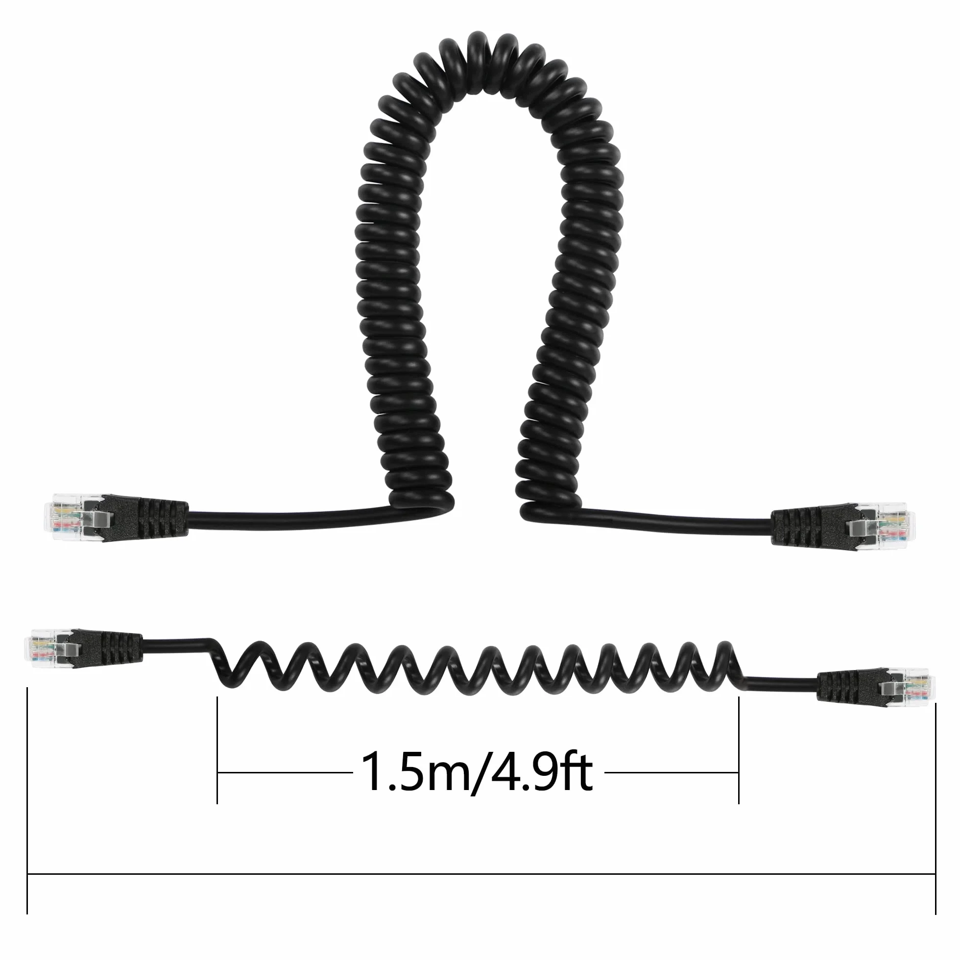 RJ12 kabel do telefonu komórkowego, 6P6C męski na męski, prosty przewód, zwijany kabel sprężynowy – rozciągliwy do 4,92 ft
