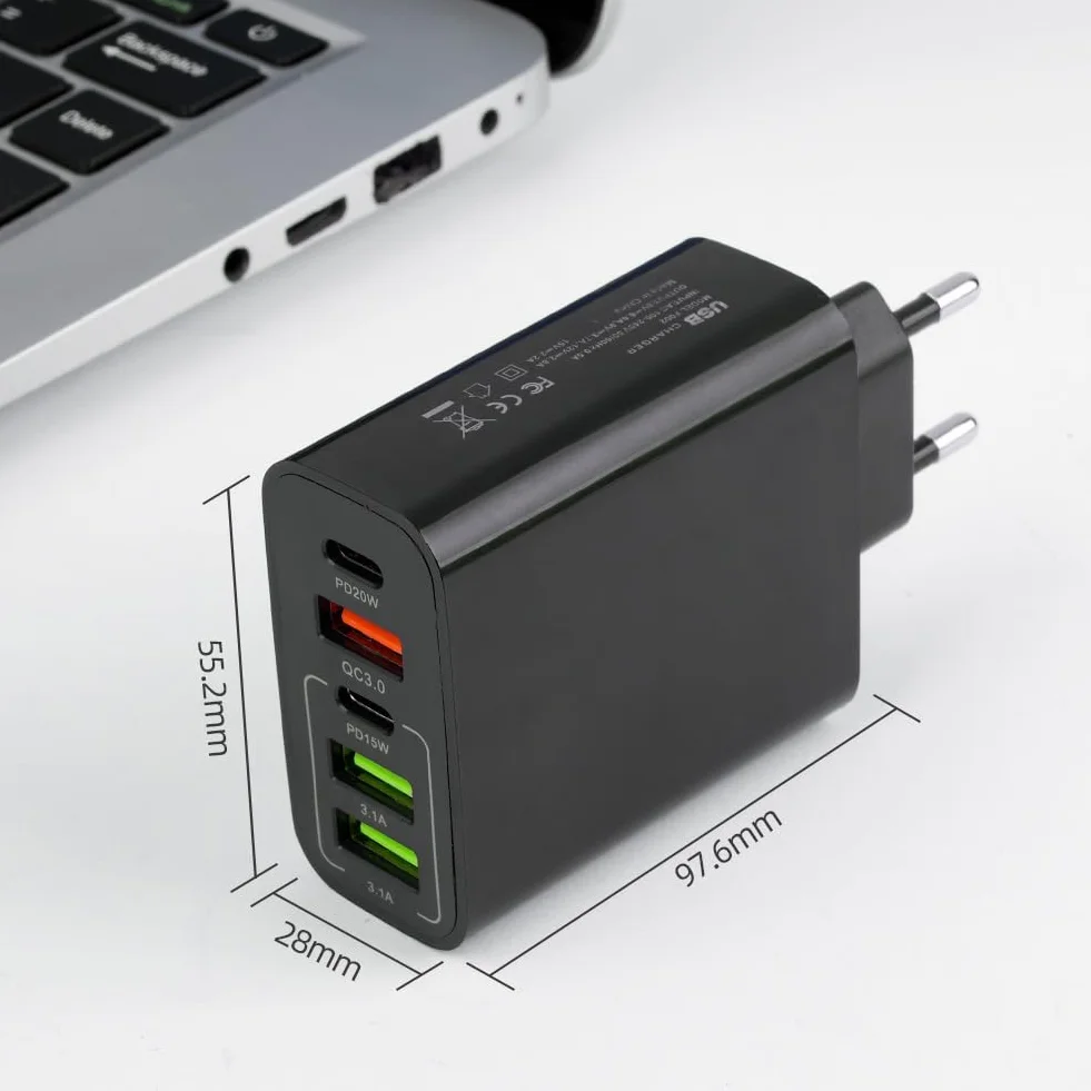 AXFEE szybka ładowarka USB C 65 W 5-portowa 2 USB C 2 USB QC 3.0 czarny