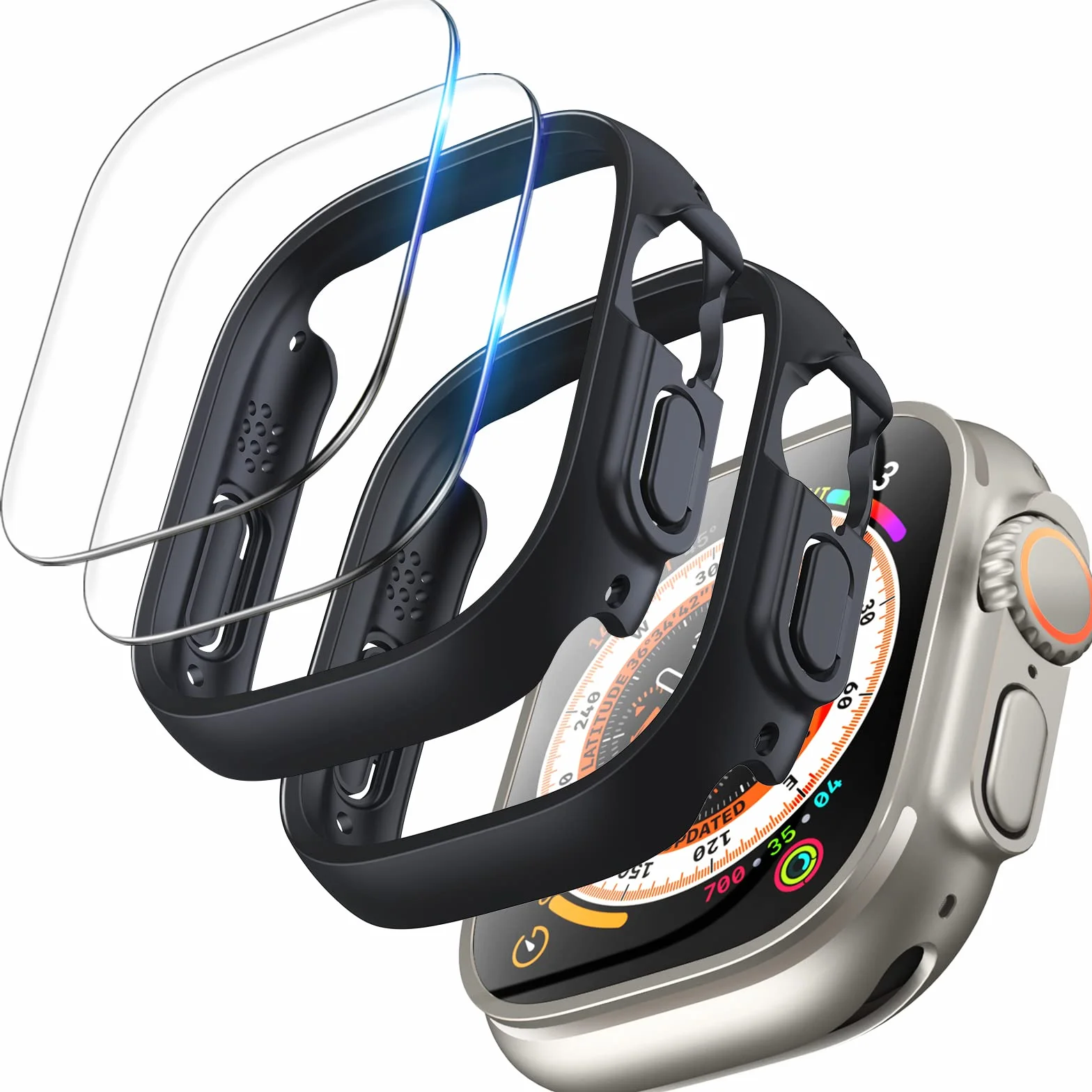 TOCOL Etui Apple Watch Ultra 3 2 1 49mm 2 Sztuki Ochraniacz Ekranu Pełne Pokrycie Czarny
