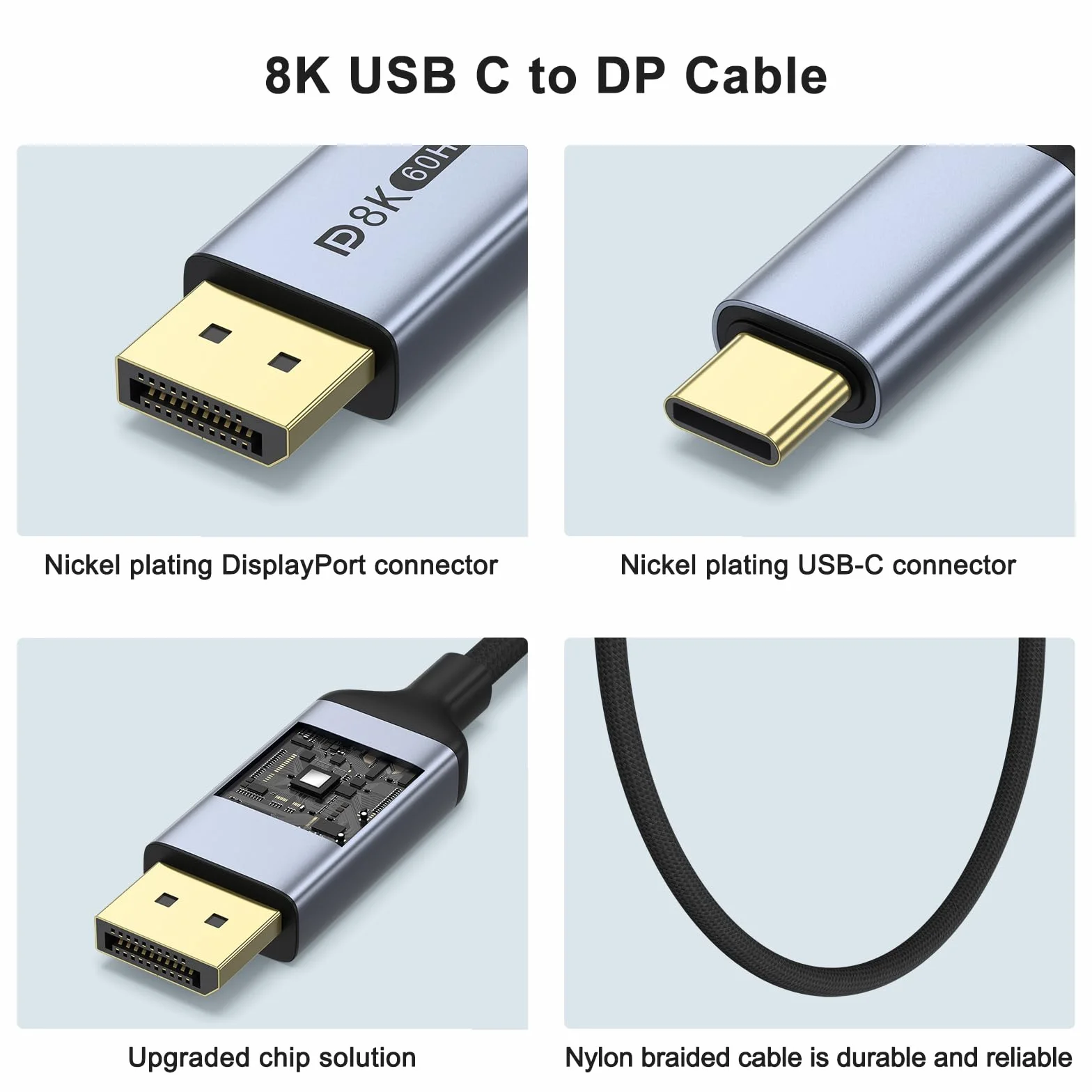Mugust Kabel USB C na DisplayPort 1.4, 8K, 60 Hz, 30 Hz, 4K, 240 Hz, 144 Hz, HDR, VRR, Thunderbolt 4, 3, DP1.4, kabel kompatybilny z iPhone 17 MacBook Pro Air M2 Mac mini M4 iPad Pro Air 5 Surface Pro