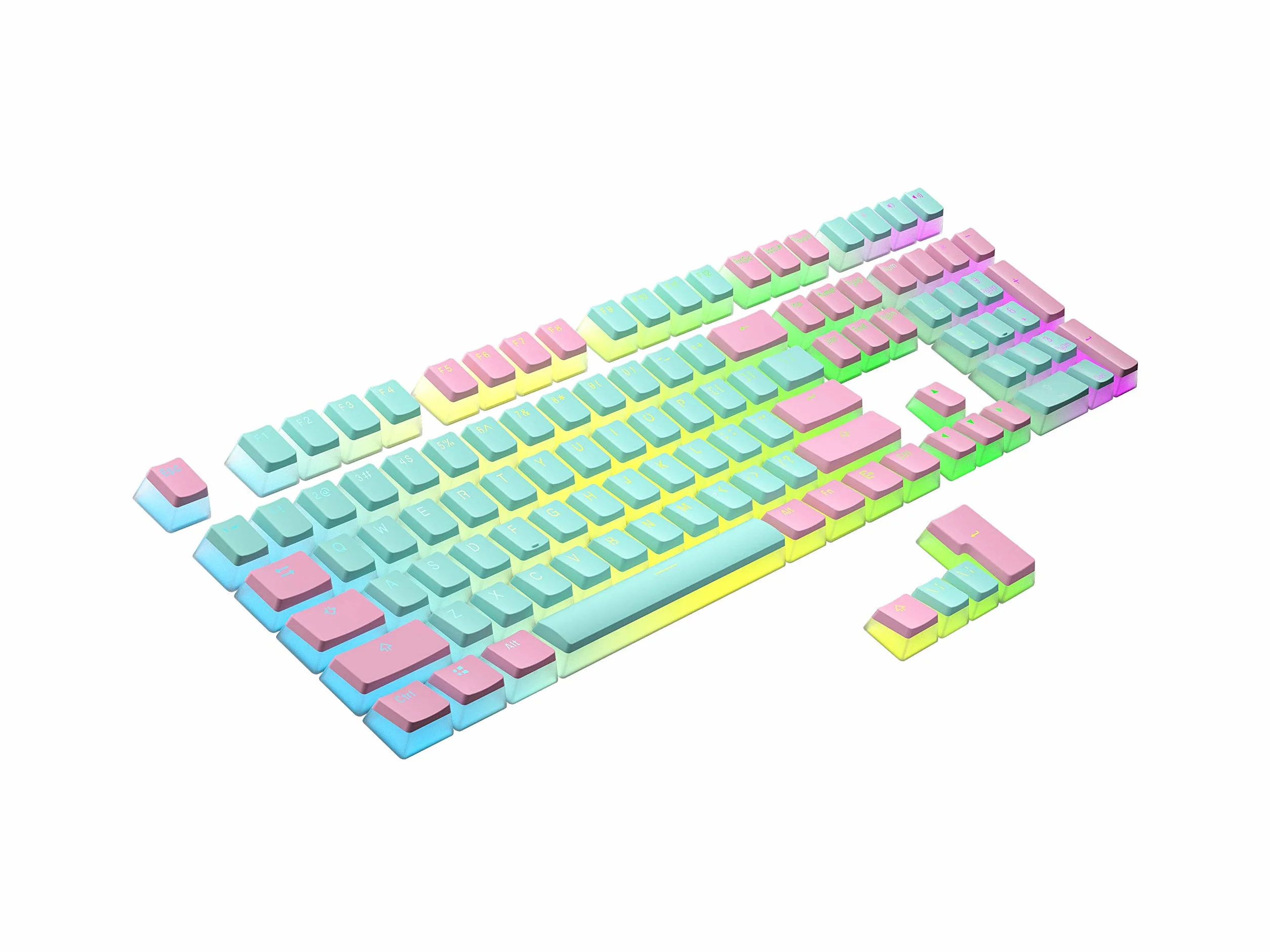 Ranked Klawisze Pudding PBT 112 Układ Półprzezroczystych Podwójnych Strzałów ANSI US ISO Profil OEM Mechaniczna Klawiatura do Gier RGB Miami