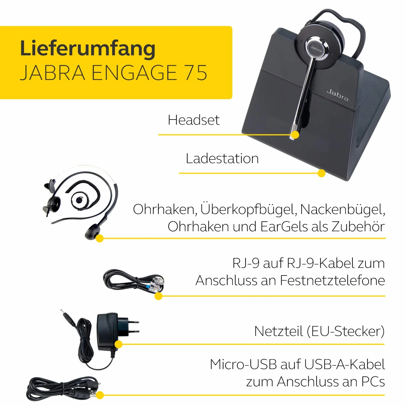 Jabra Engage 75 On-Ear Dect Convertible Headset - certyfikowane przez Skype for Business bezprzewodowe słuchawki z redukcją szumów do telefonów stołowych i Softphones - czarne