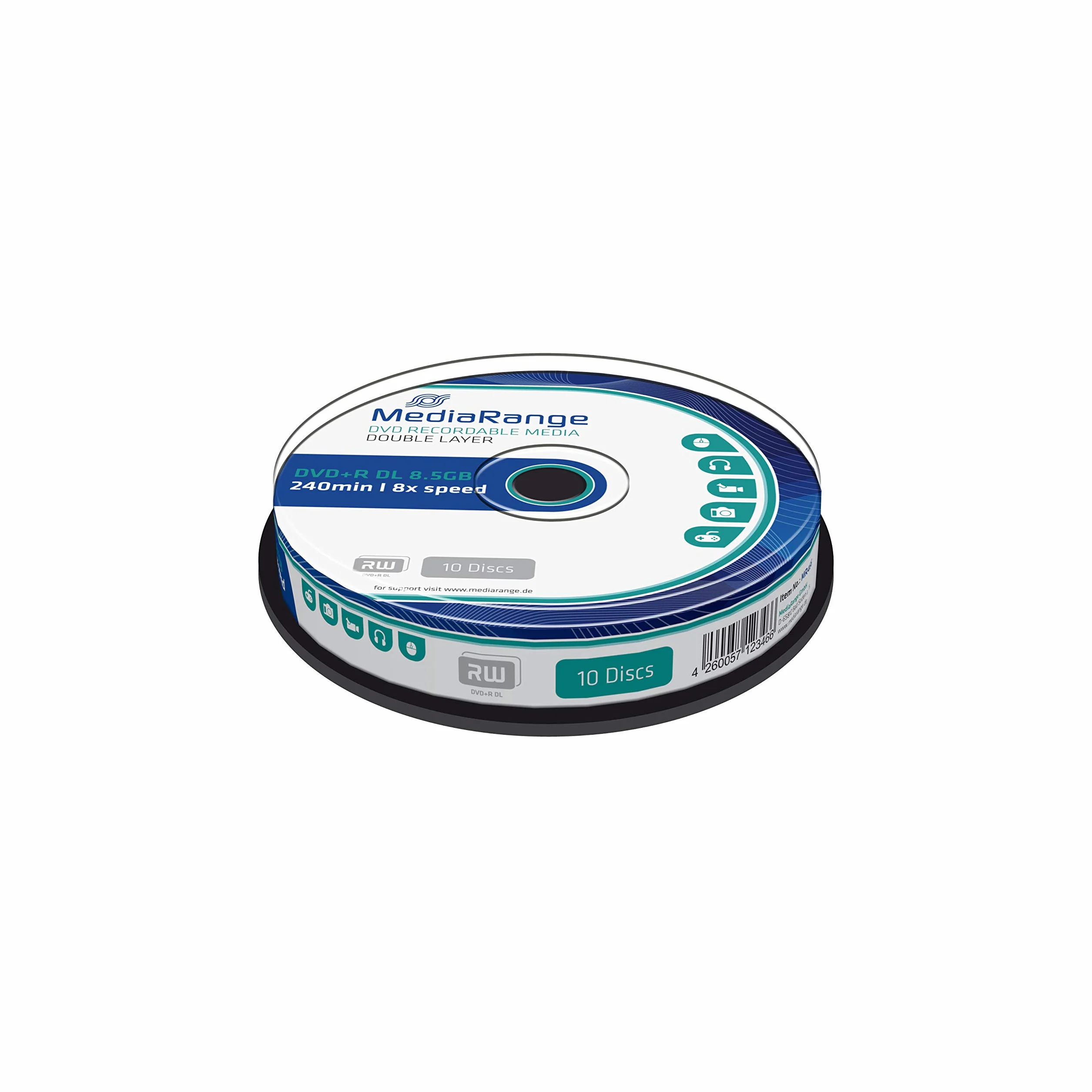 Mediarange MR466 Puste Nośniki DVD+R 8,5 GB 8x Speed, Wielokolorowy, 10 sztuk