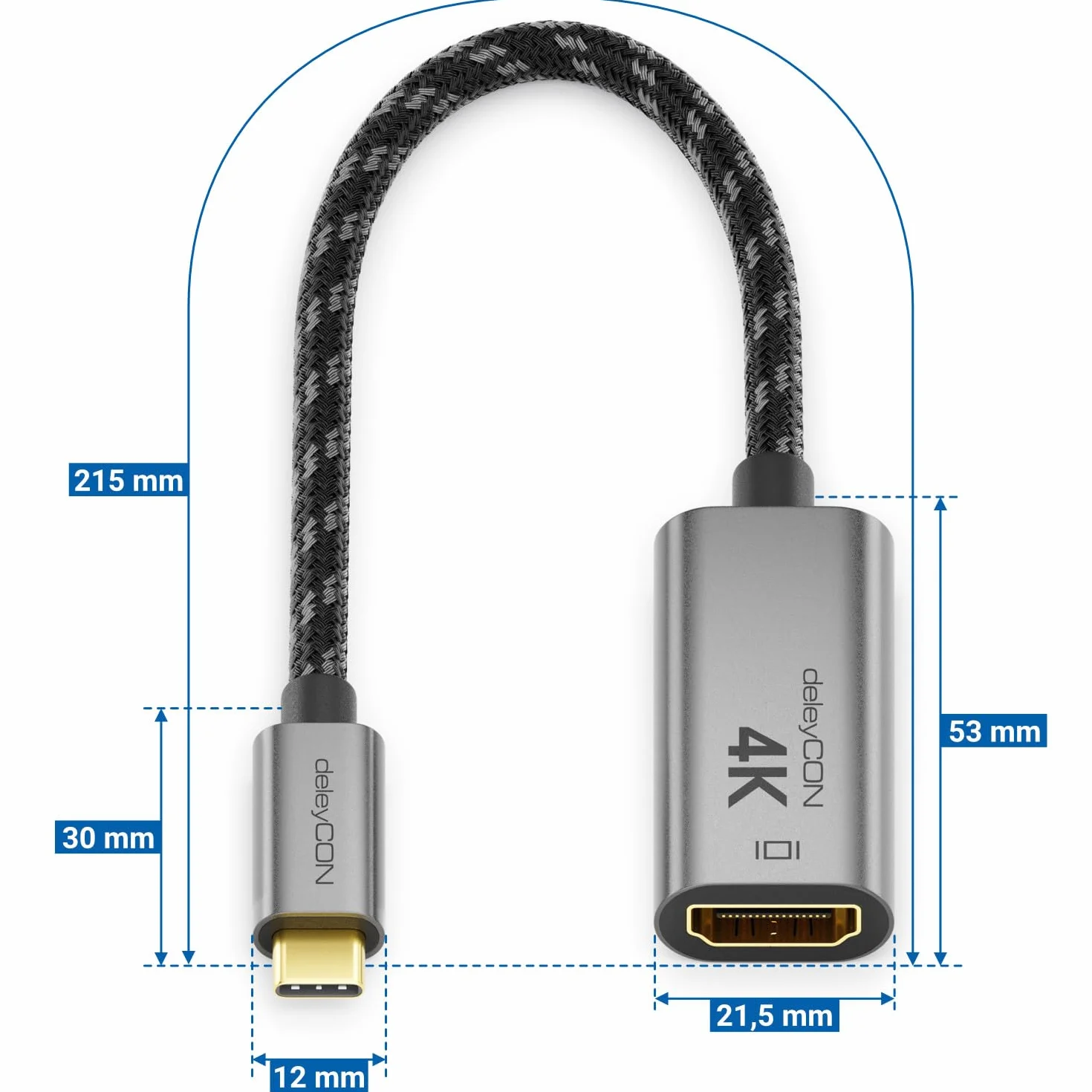 deleyCON 4K USB-C do HDMI Adapter z Aluminium (4K@60Hz Monitor/TV/Projektor) Thunderbolt 3/4, iPhone 17 16 15 Pro Max Air, MacBook, iPad Pro/Air, Galaxy S25 S24 S23, Notebook, Tablet