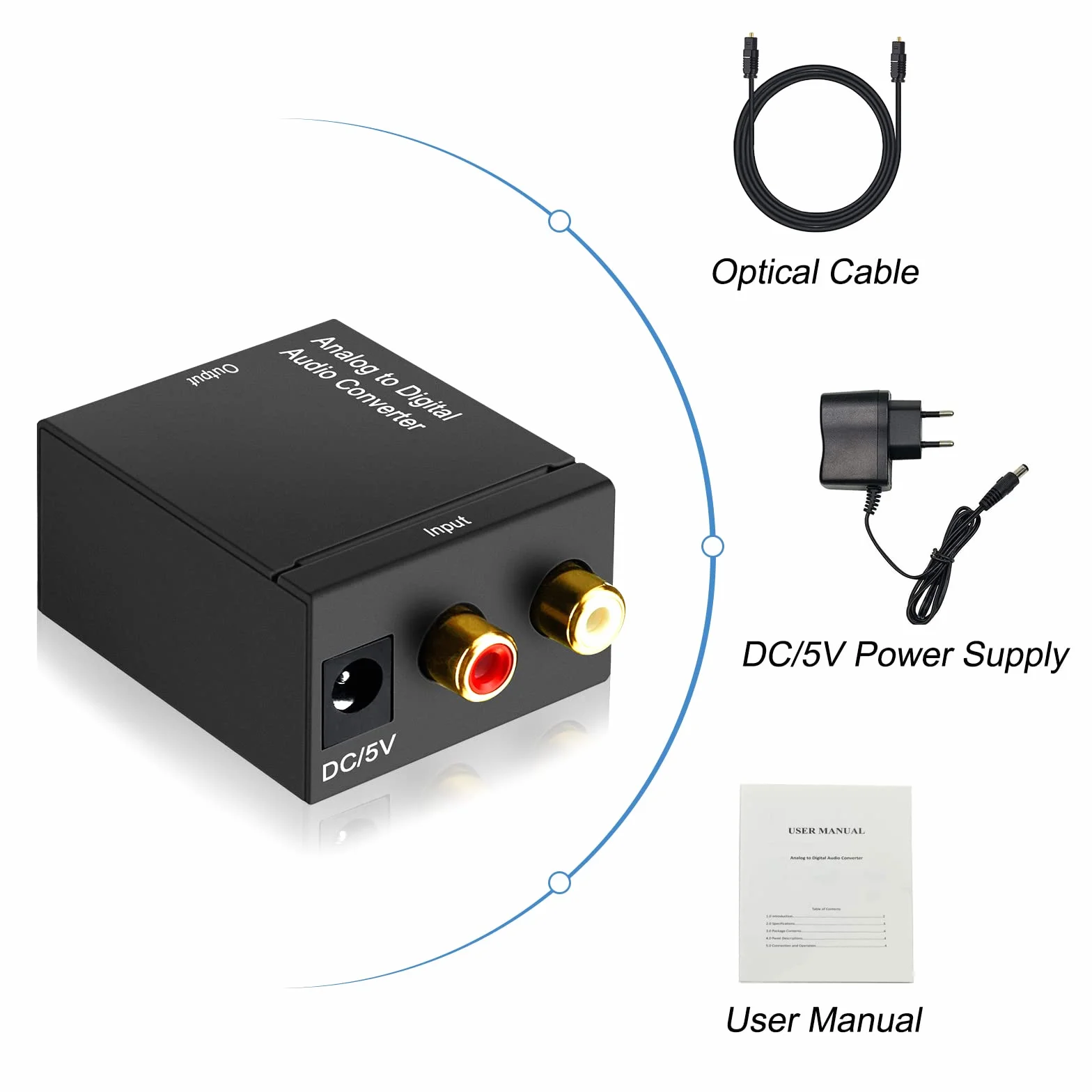 Analogowy Konwerter Cyfrowy Stereofoniczny Audio Adapter 3,5 mm RCA L/R na cyfrowy SPDIF Optyczny Toslink Koncentryczny dla PS4 PS5 HDTV Xbox Blue Ray Sky HD DVD