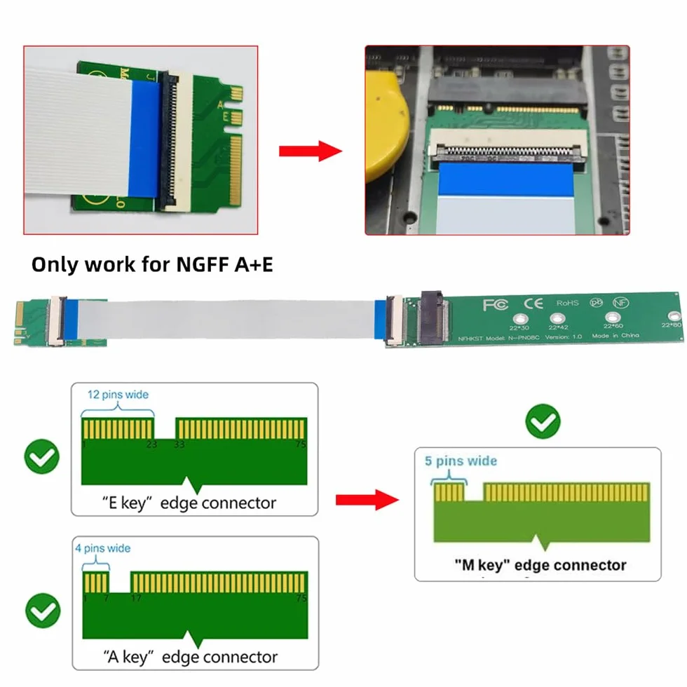 2230 NGFF A+E-Key męski na NVME M-key żeński kabel przedłużający do płyty głównej laptopa SSD 2280