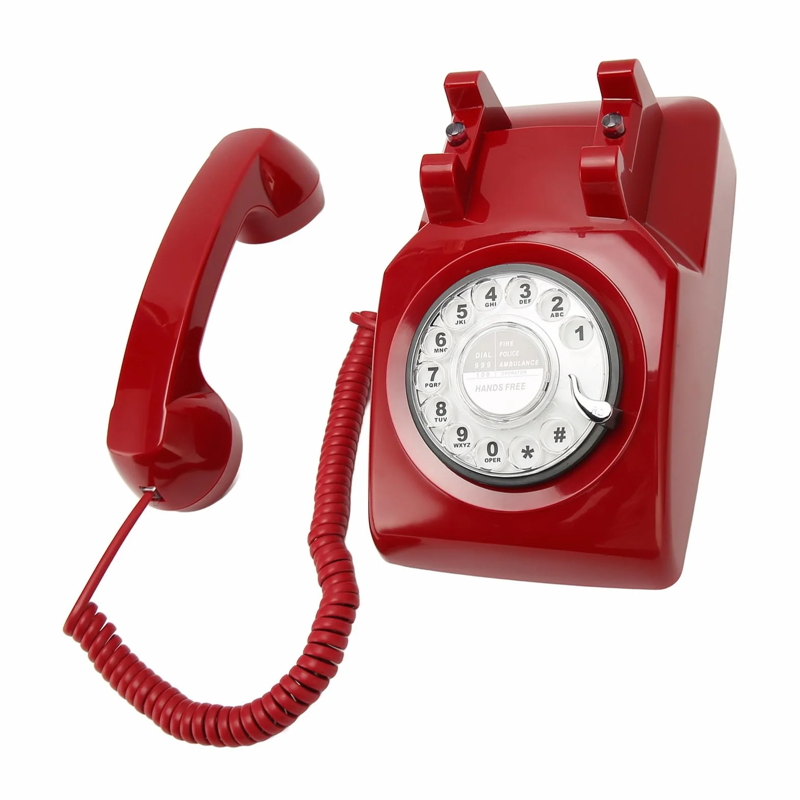 Telefon Stacjonarny w Stylu Retro, Telefon Stacjonarny w Stylu Retro, Staromodny Przewodowy z Mechanicznym Głośnikiem Dzwonka do Domowego Biura w Hotelu (czerwony)