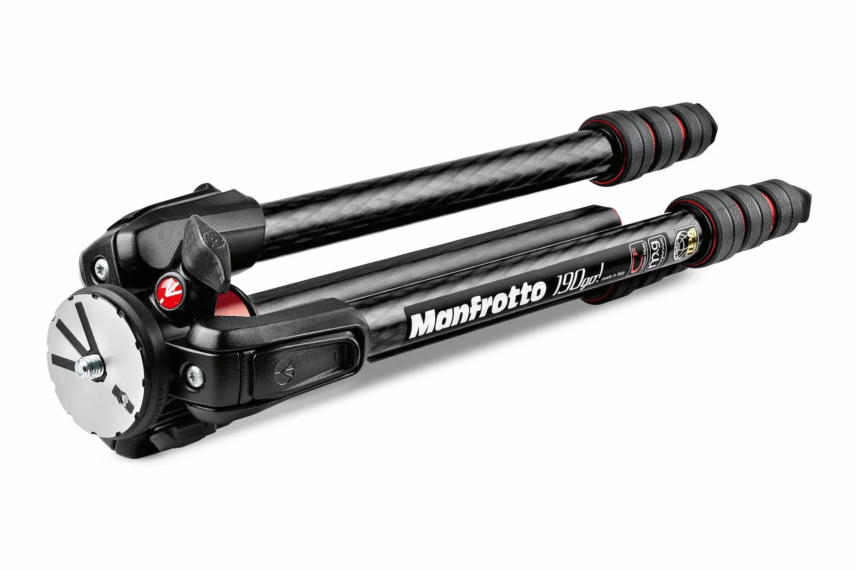 Manfrotto MT190GOC4 zestaw 190 włókno węglowe 4 sekcje aluminiowy statyw do aparatu, system szybkiego blokady zasilania. Made in Italy, do DSLR, CSC, bezlusterkowy czarny