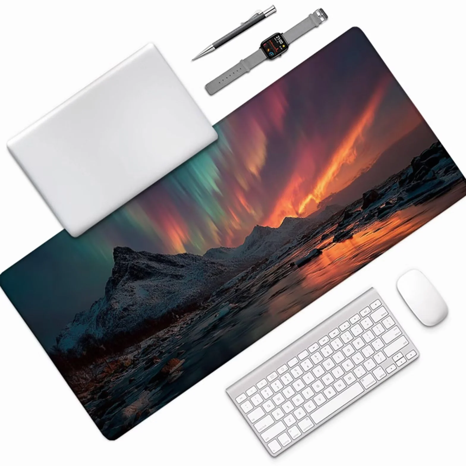 Podkładka pod mysz do gier w górach 1600 x 800 x 3 mm, podkładka na biurko XXL gwiaździste niebo, mata na biurko z antypoślizgową gumową podstawą, podkładka pod mysz z szytymi krawędziami, do gier Y