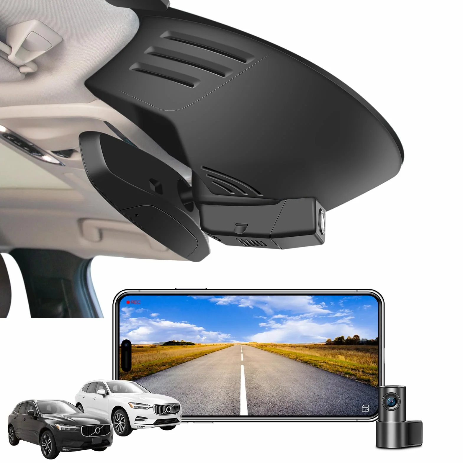 MANGOAL 4K+1080P Kamera samochodowa Przodu i Tyłu,Wygląd OEM Dash Cam, Dotyczy do Volvo XC60 2018 2019 2020 2021(Model C),T5 T6, Nagrywanie w pętli,Czujnik G,WiFi & App,Łatwy w instalacji,Karta 128 GB